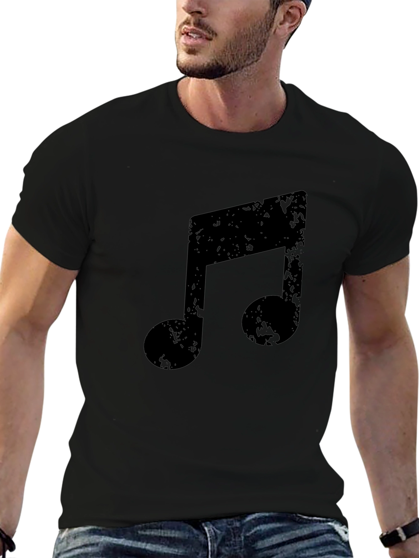 Grunge Music Note Black T-Shirt
