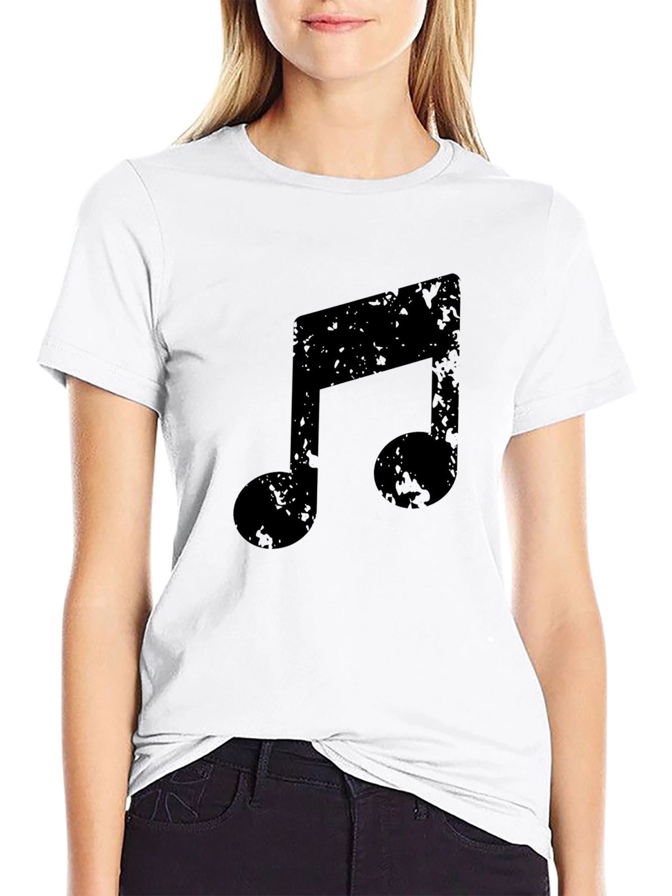 Grunge Music Note Black T-Shirt