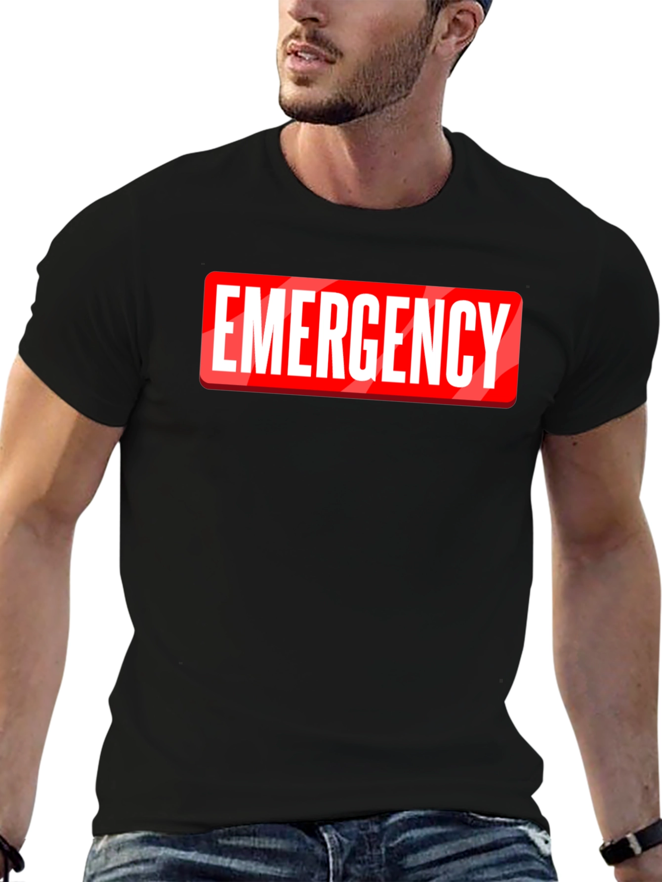 Emergency Graphic Tee - Black Cotton T-Shirt