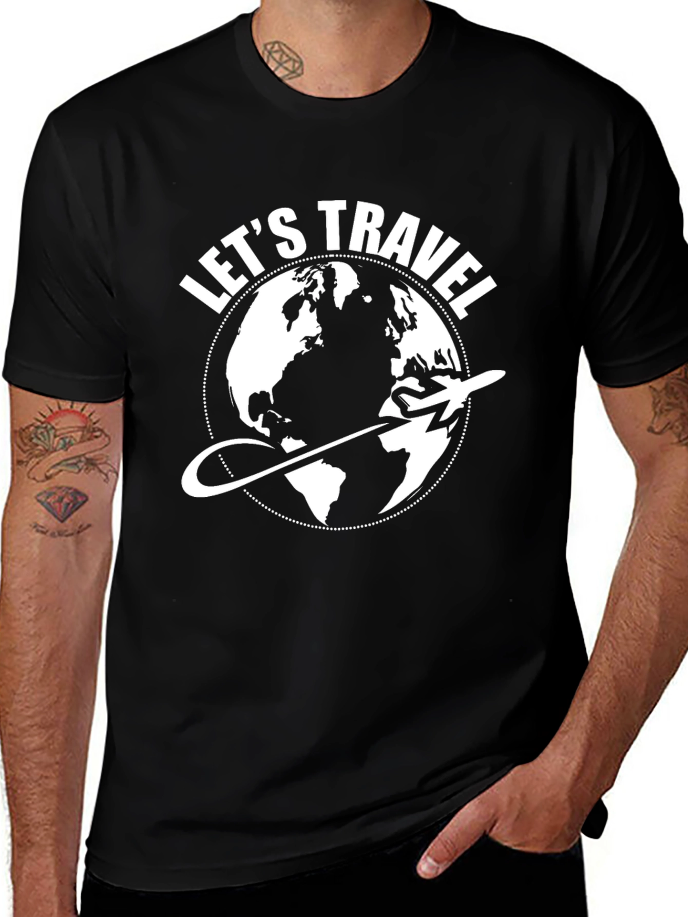 Lets Travel Globe Graphic T-Shirt - Black