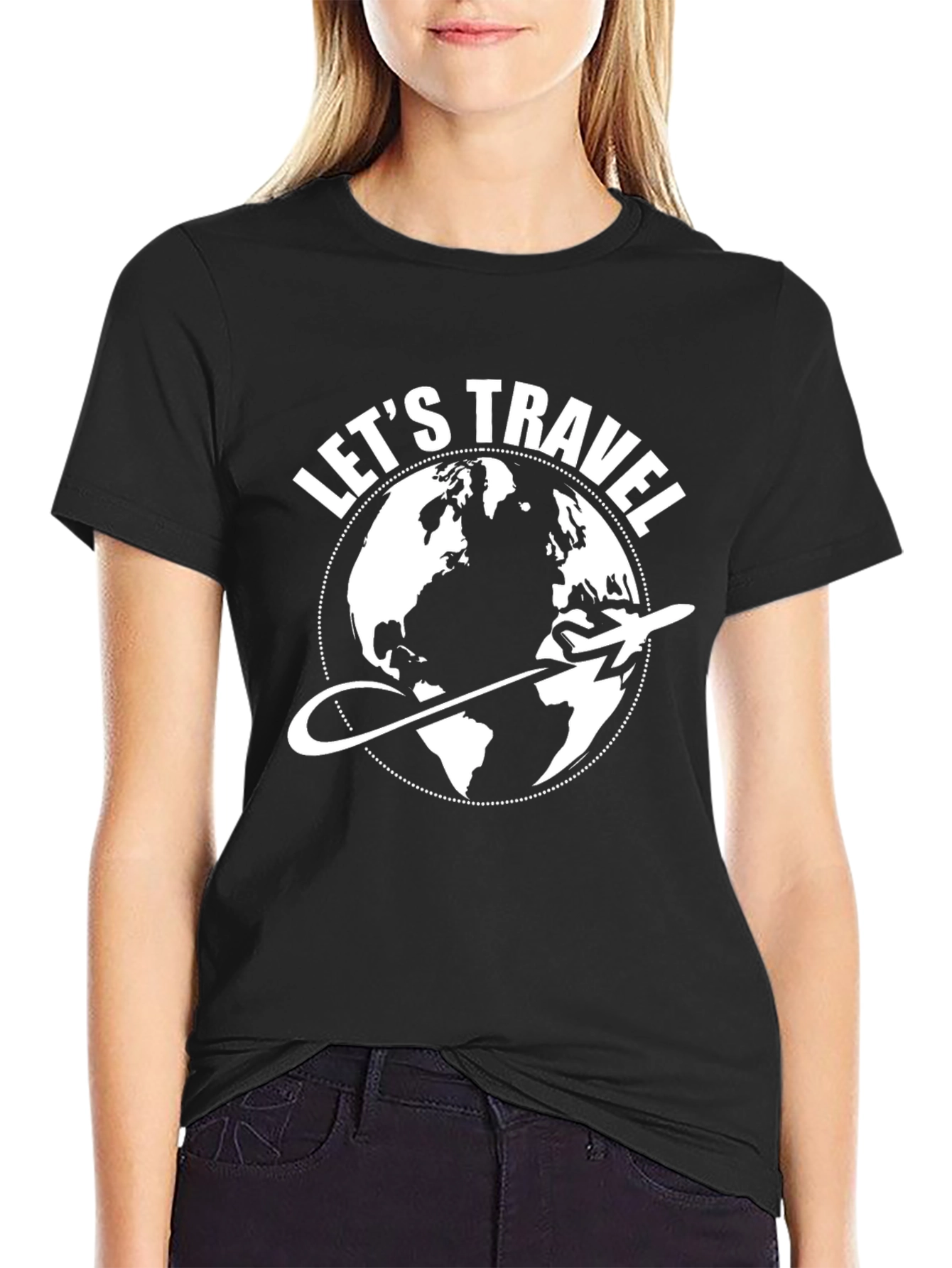 Lets Travel Globe Graphic T-Shirt - Black