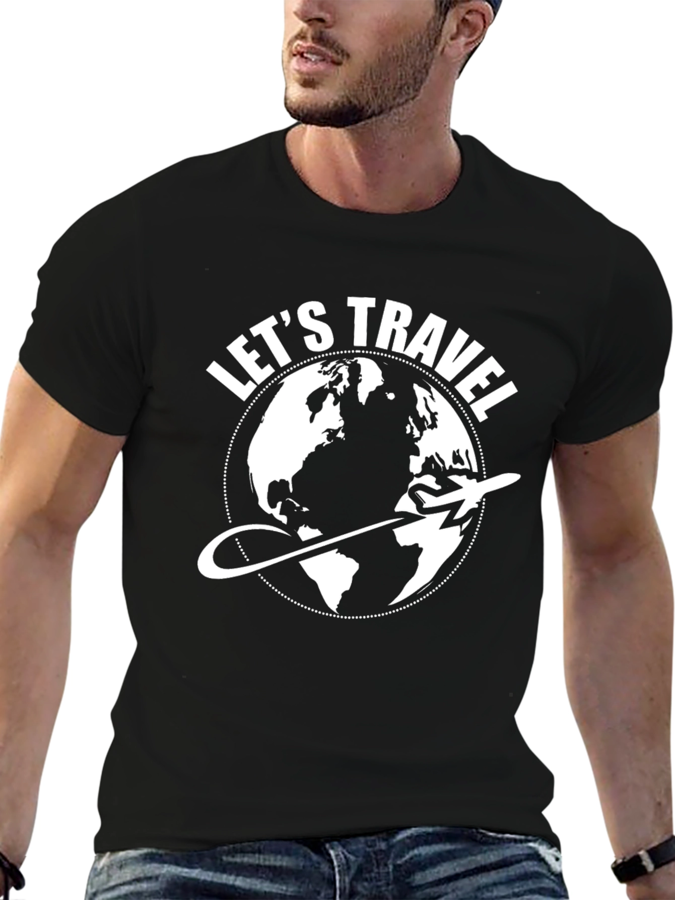 Lets Travel Globe Graphic T-Shirt - Black