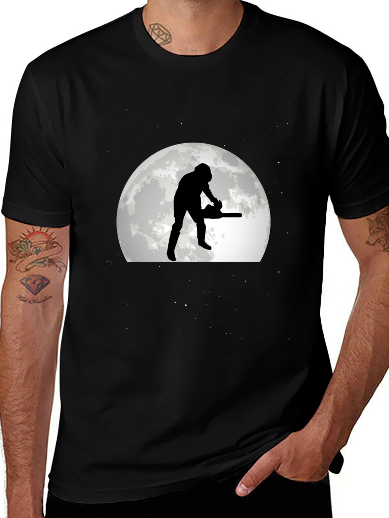 Lumberjack Moon Graphic Tee - Black Cotton T-Shirt