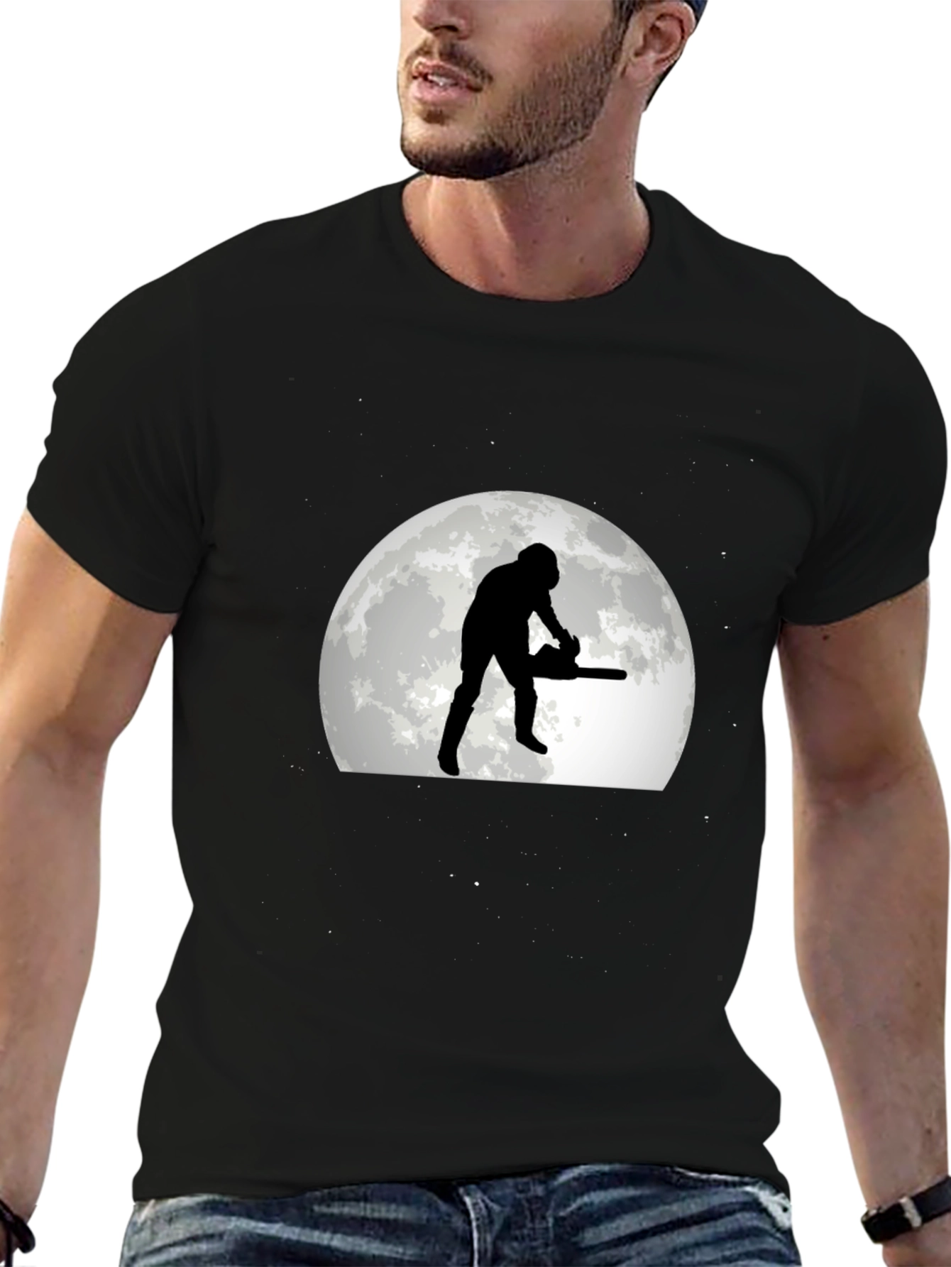 Lumberjack Moon Graphic Tee - Black Cotton T-Shirt