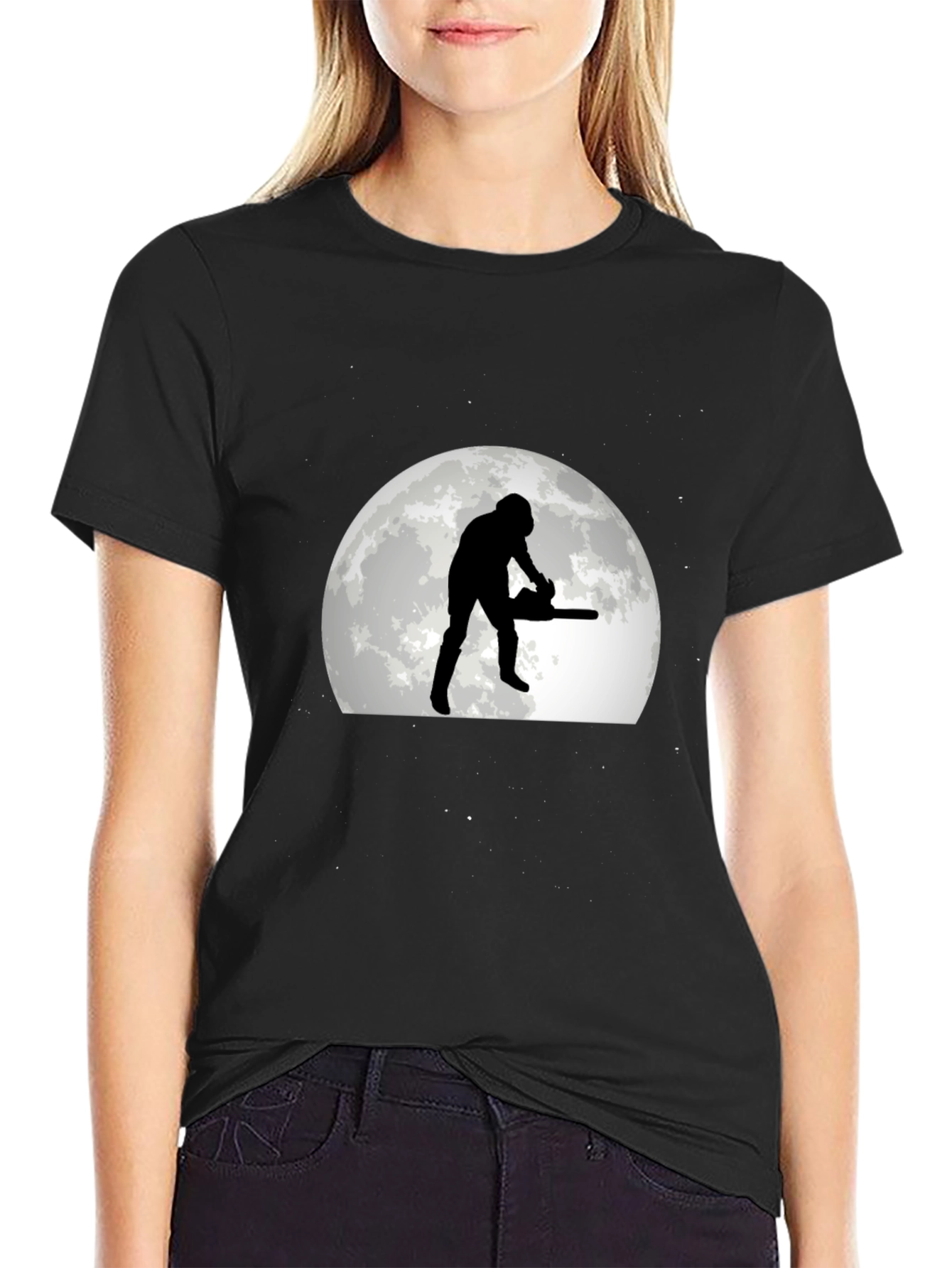 Lumberjack Moon Graphic Tee - Black Cotton T-Shirt