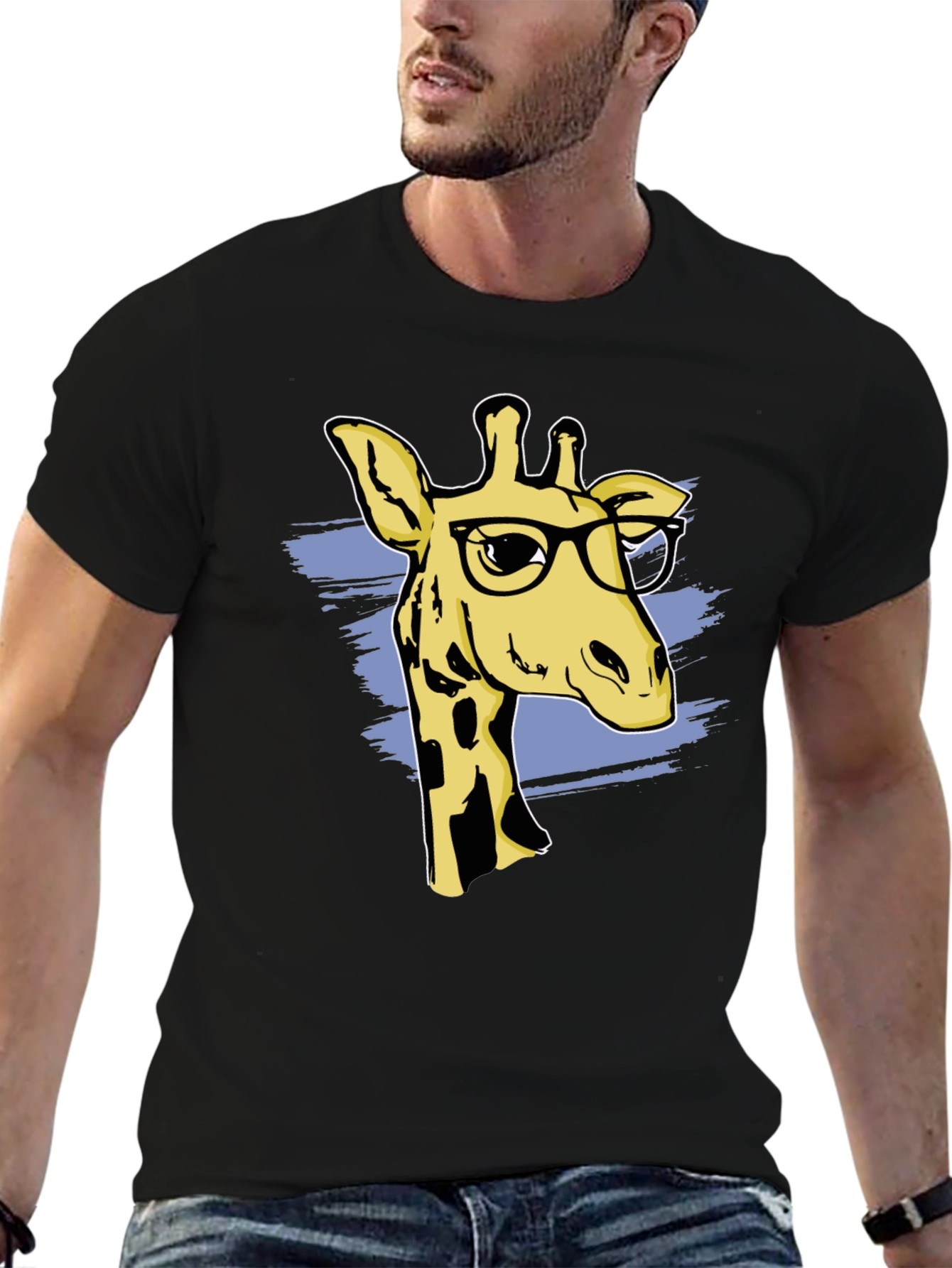 Giraffe Nerd T-Shirt - Black Cotton Blend