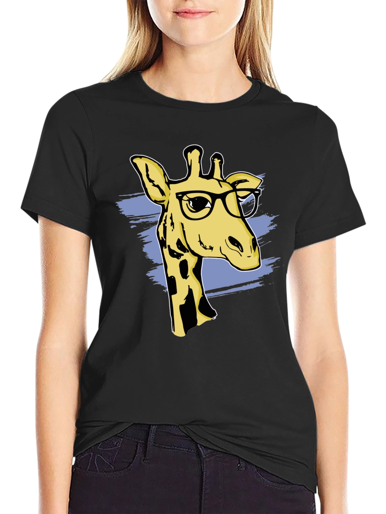 Giraffe Nerd T-Shirt - Black Cotton Blend