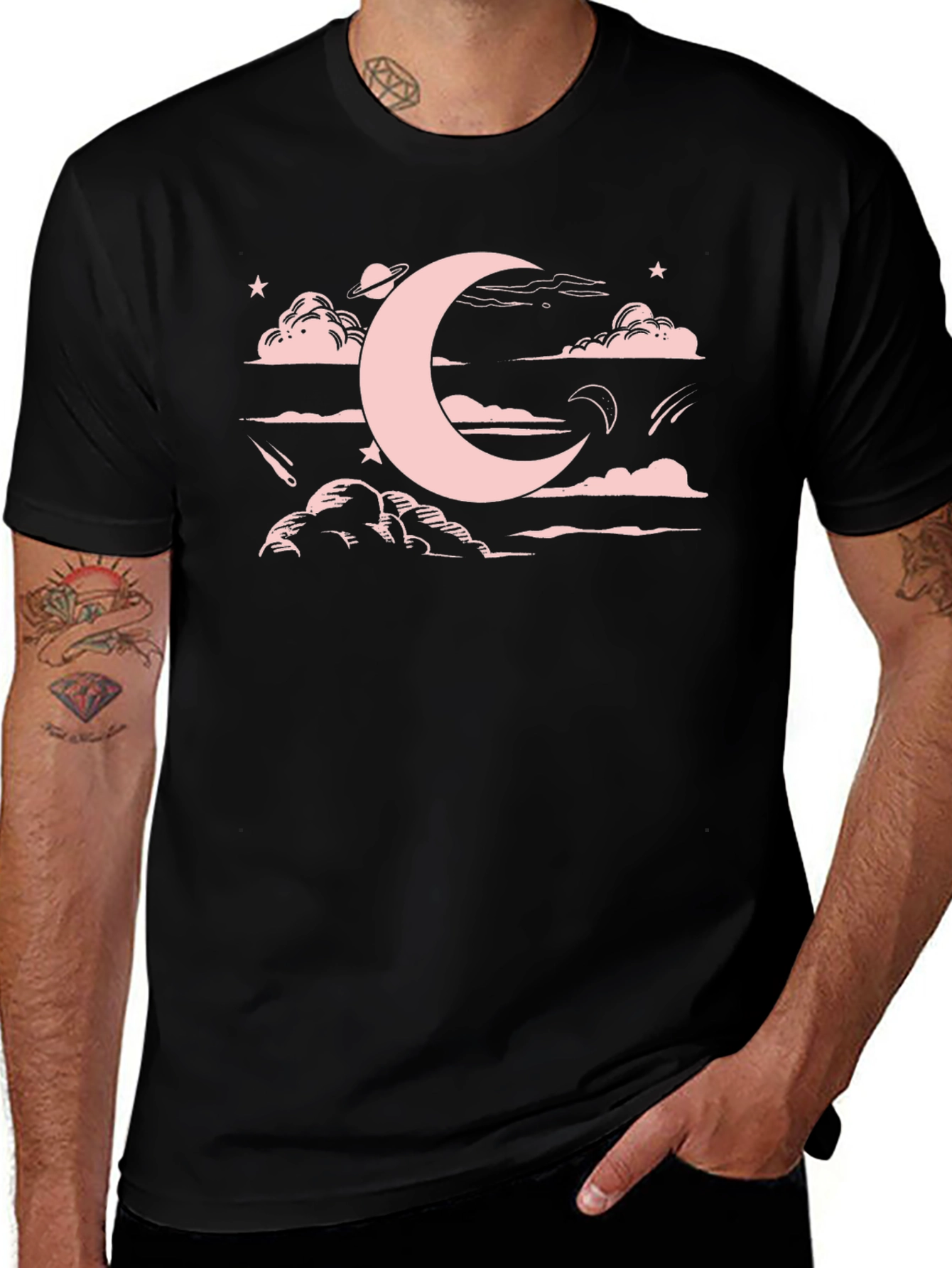 Celestial Moon & Clouds Graphic T-Shirt