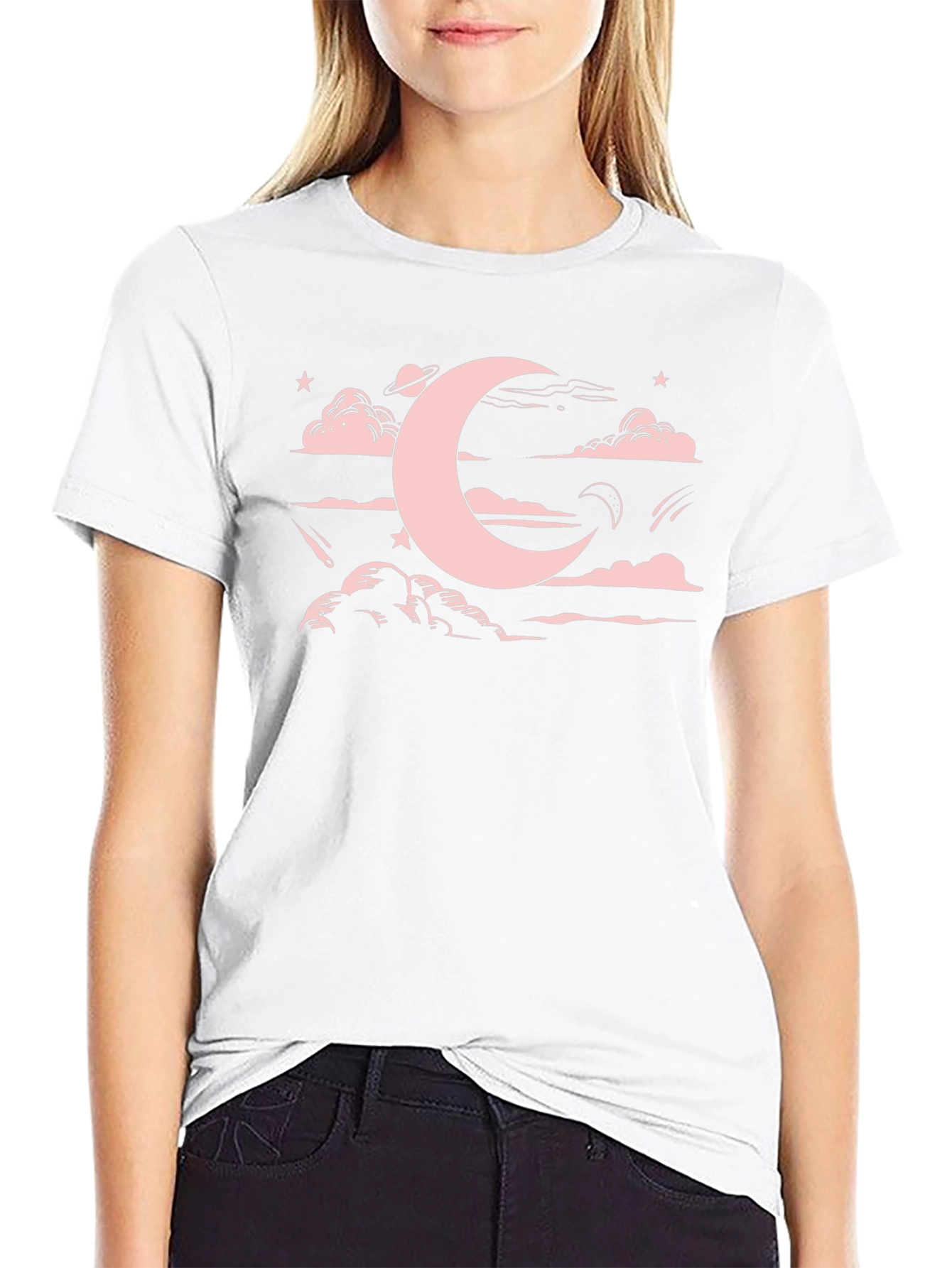 Celestial Moon & Clouds Graphic T-Shirt