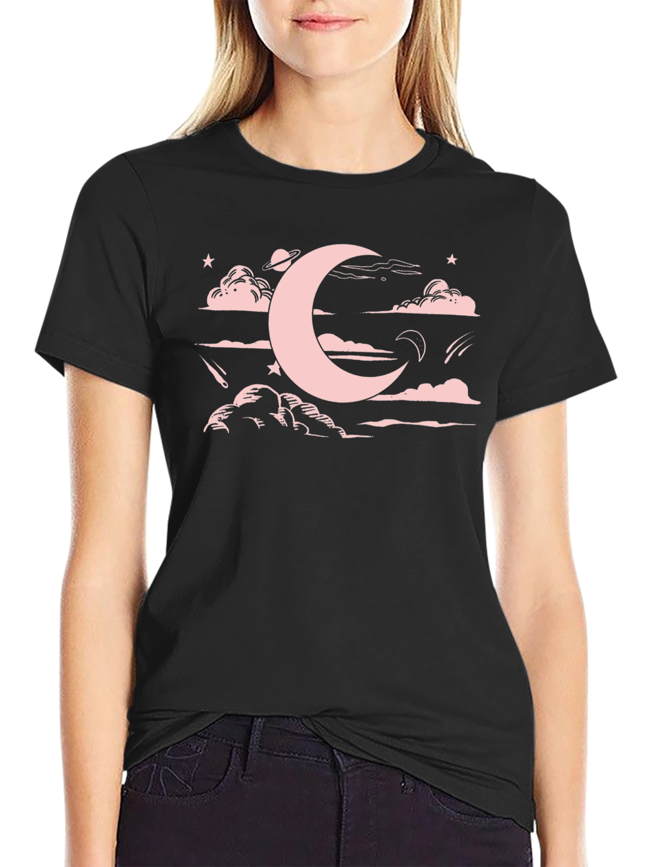 Celestial Moon & Clouds Graphic T-Shirt