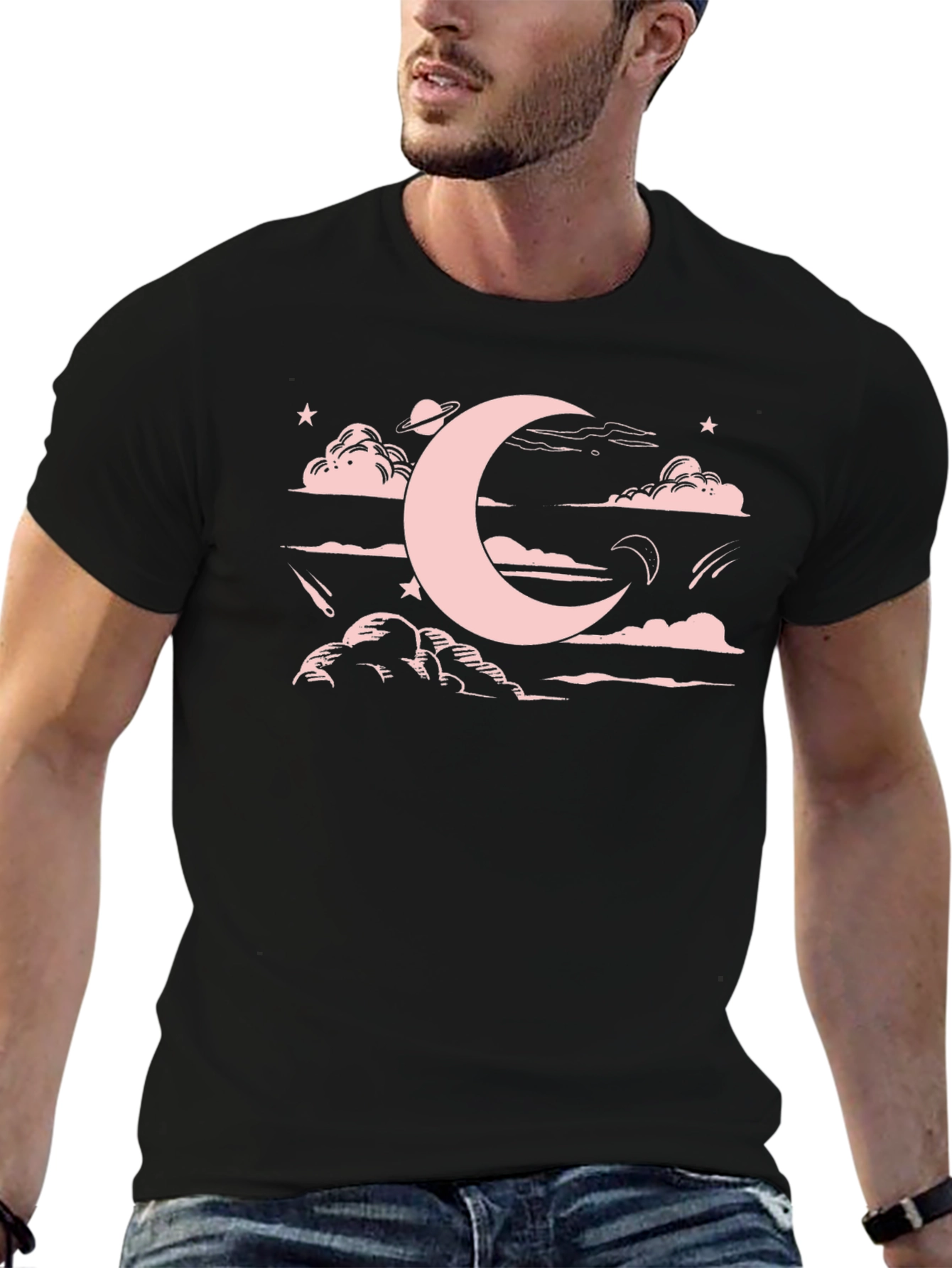 Celestial Moon & Clouds Graphic T-Shirt