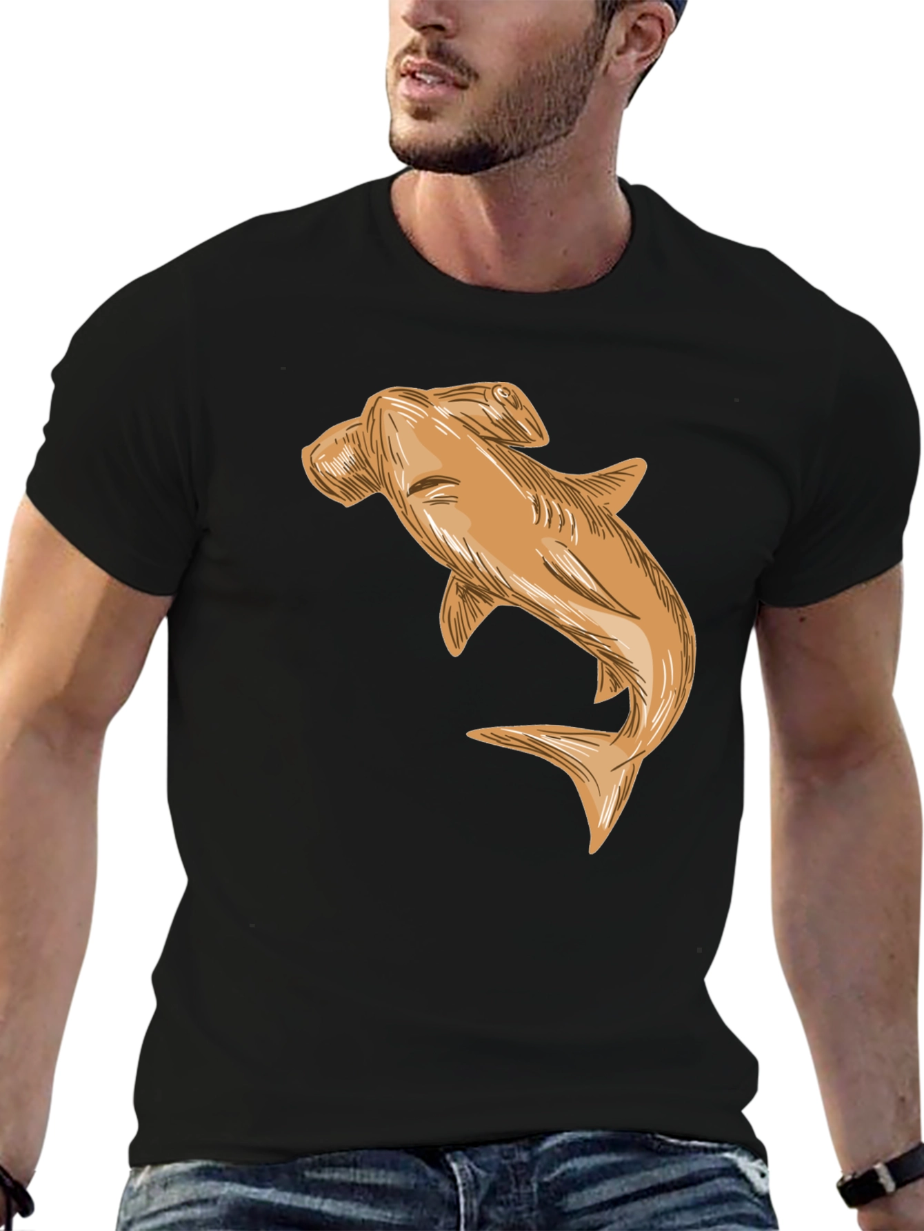 Hammerhead Shark Graphic Tee - Black Casual Cotton