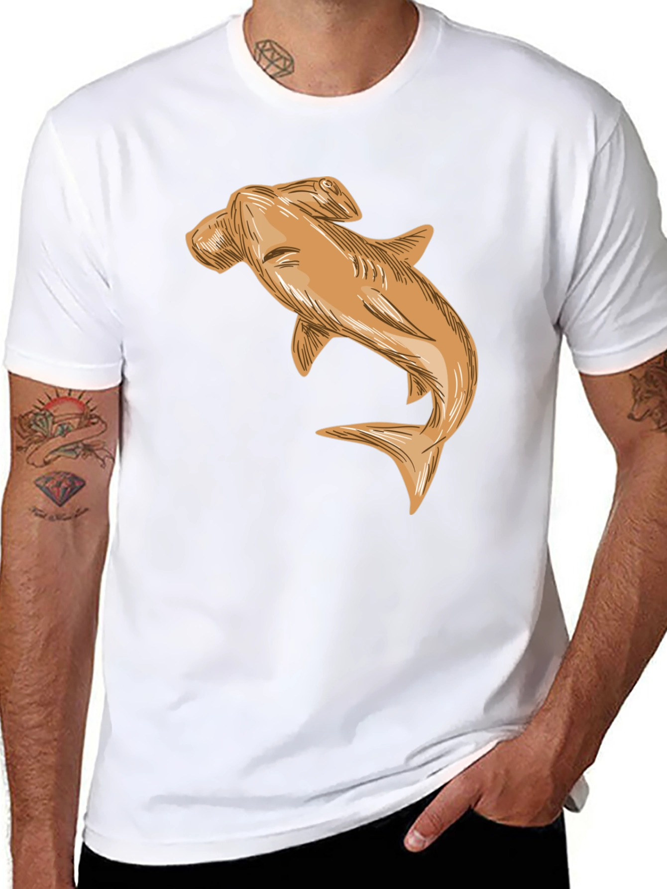 Hammerhead Shark Graphic Tee - Black Casual Cotton