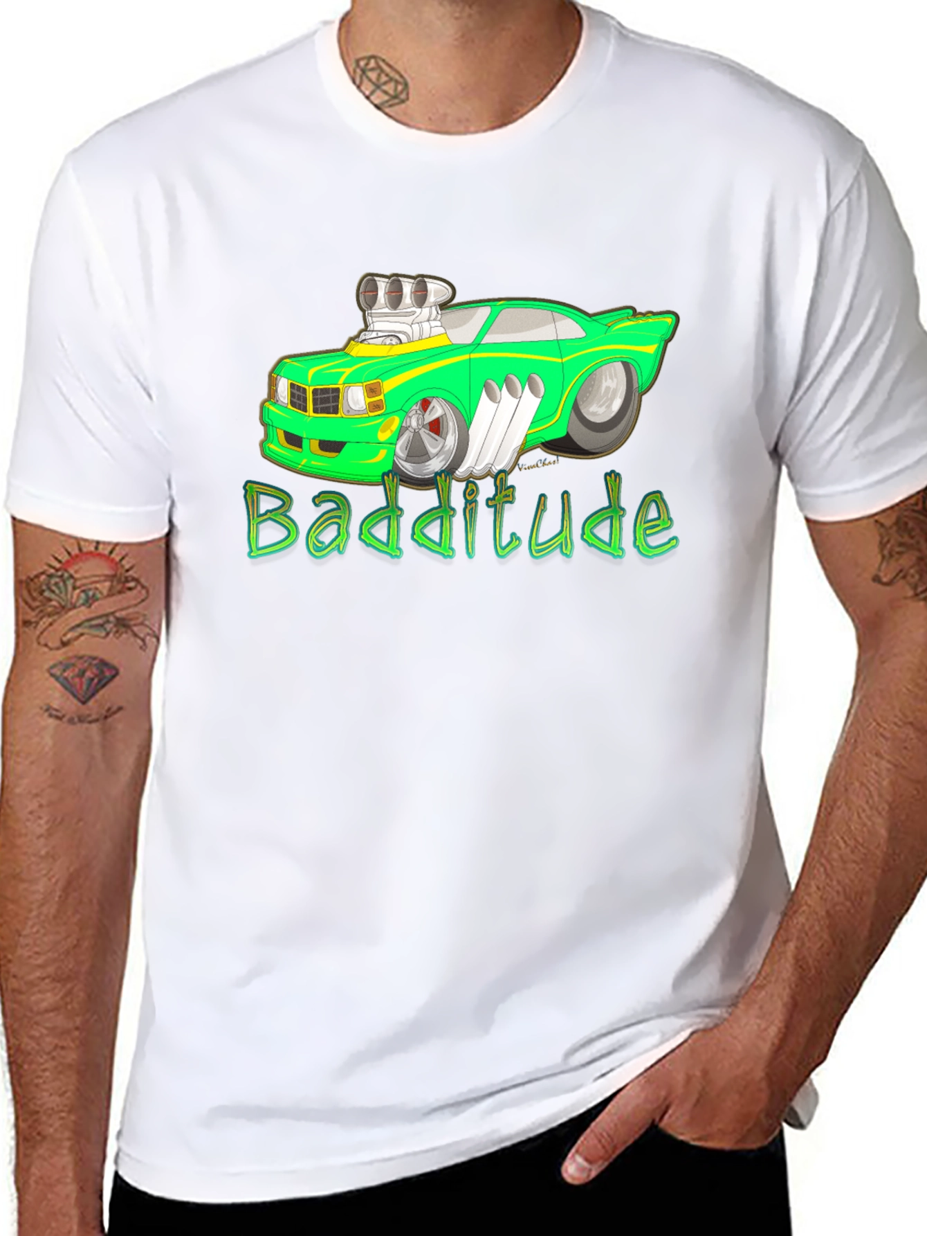 Badditude Cartoon Car Graphic T-Shirt