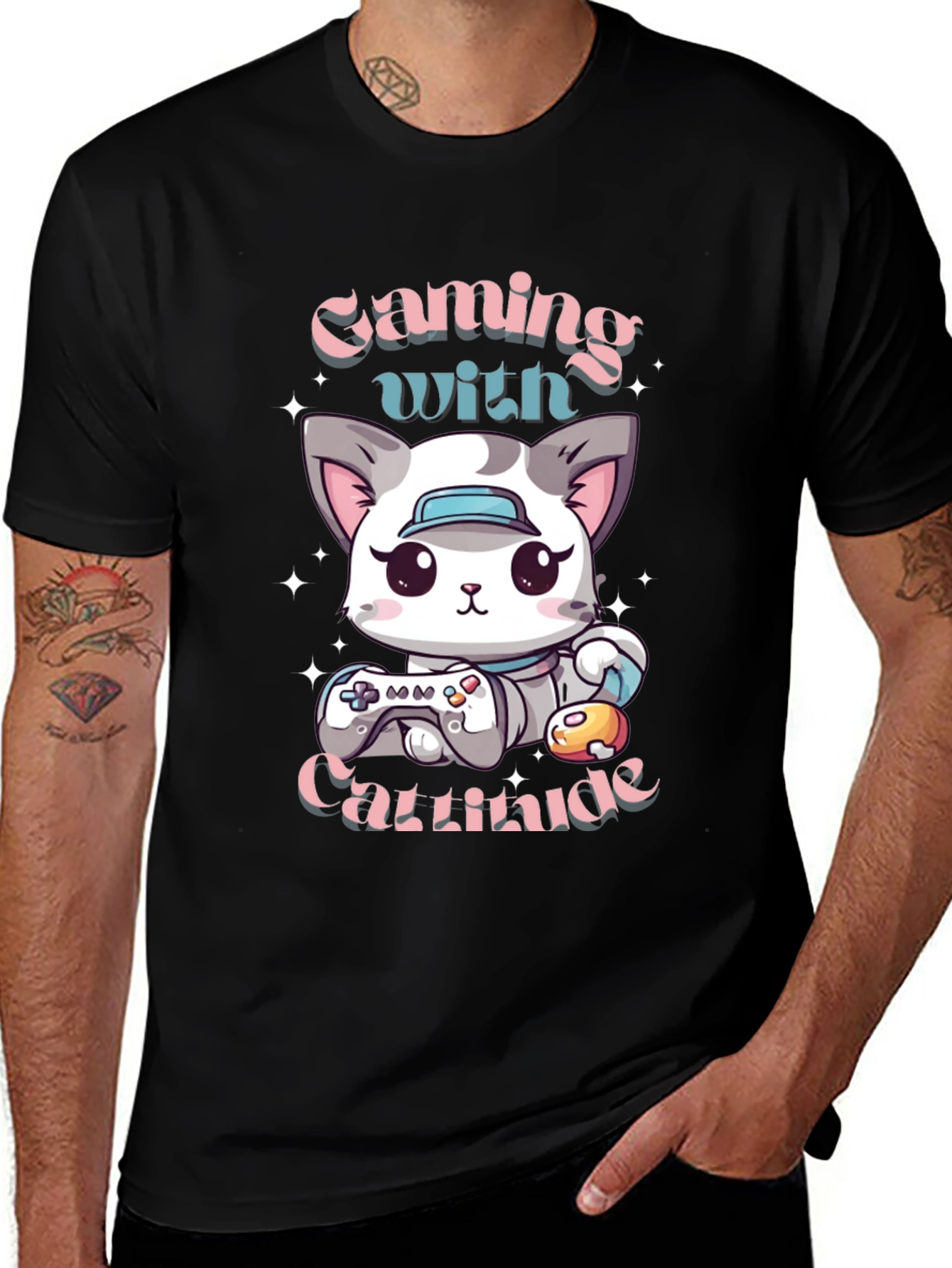Gaming with Cattitude T-Shirt - Gamer Cat Tee