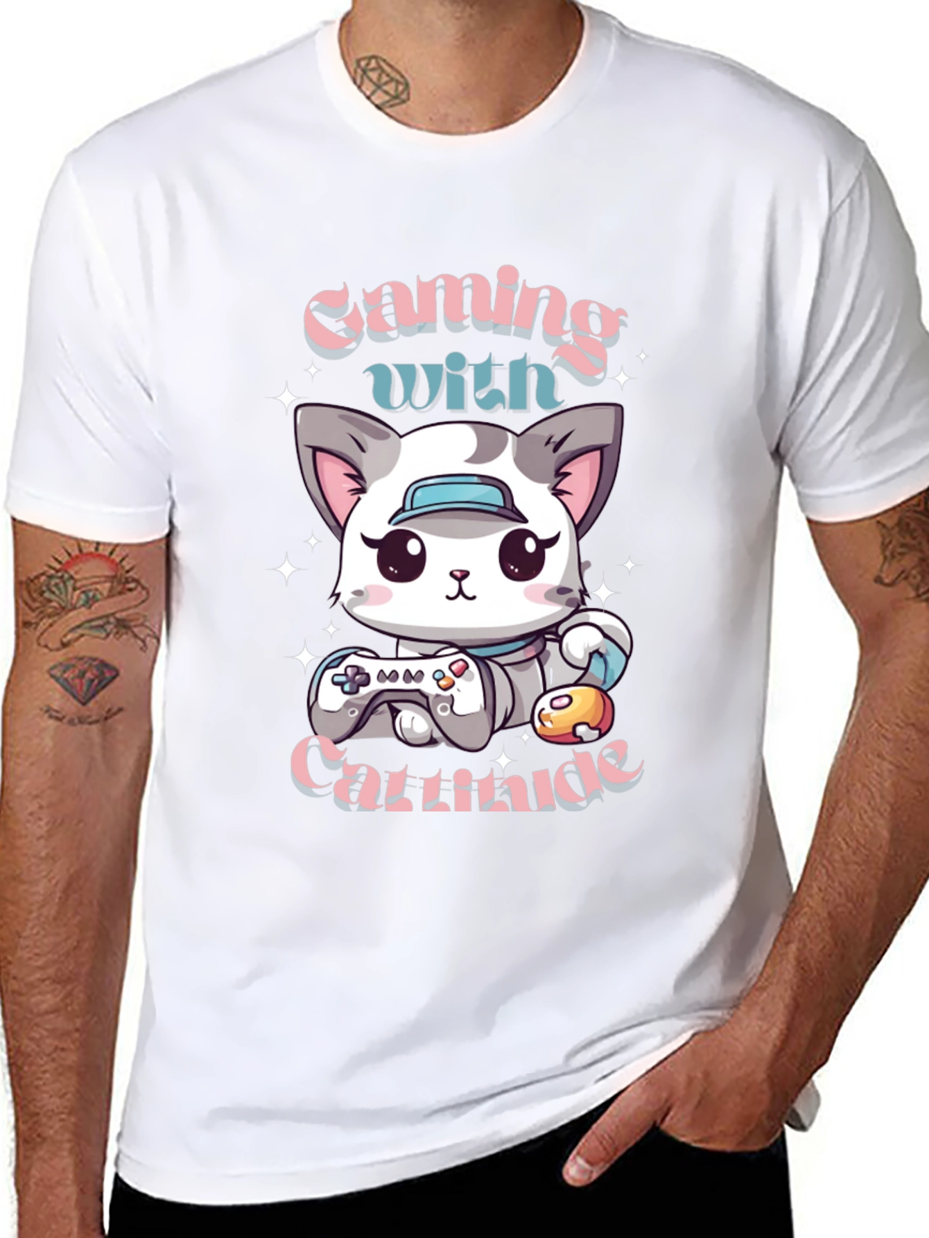 Gaming with Cattitude T-Shirt - Gamer Cat Tee