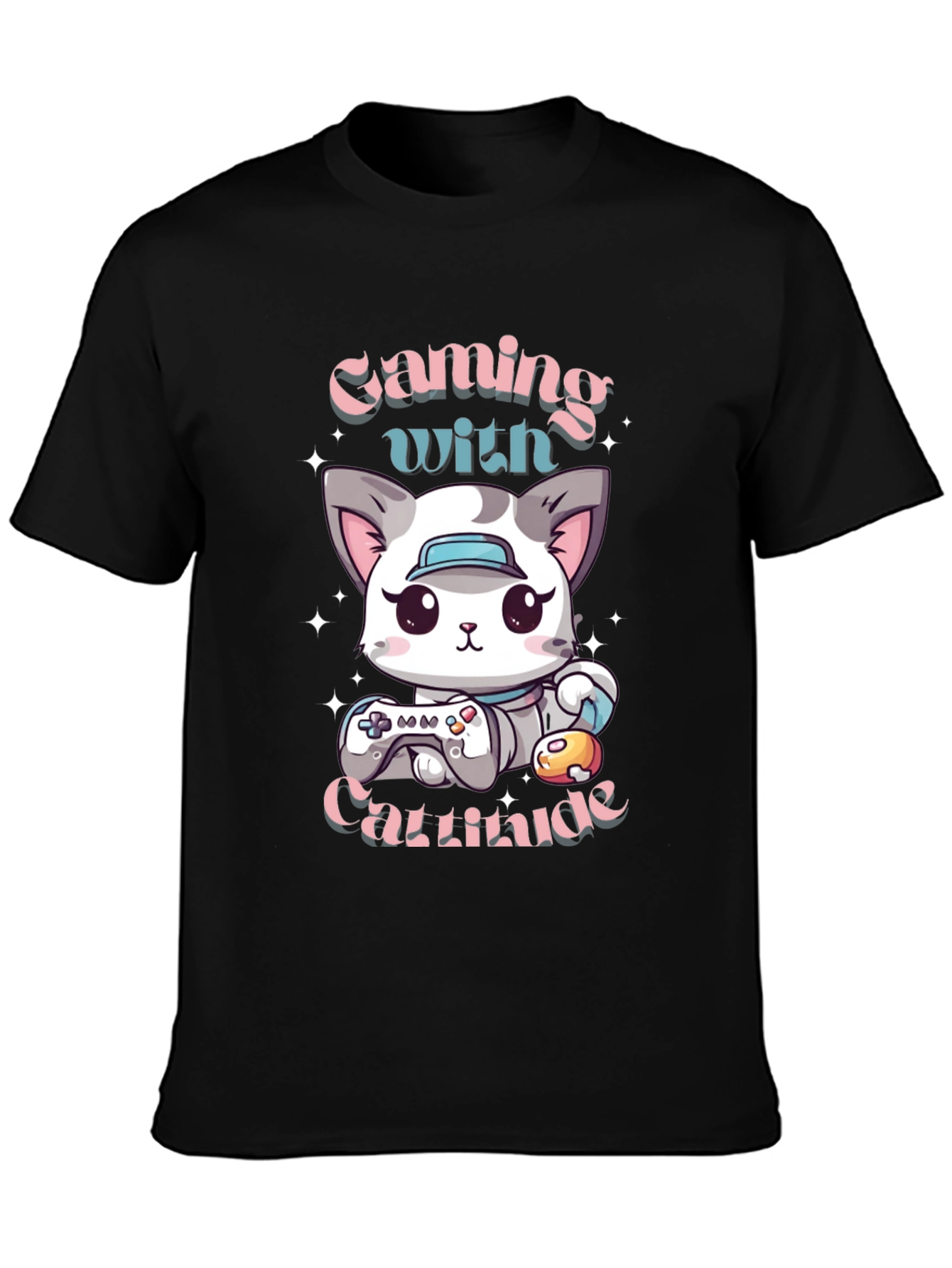 Gaming with Cattitude T-Shirt - Gamer Cat Tee