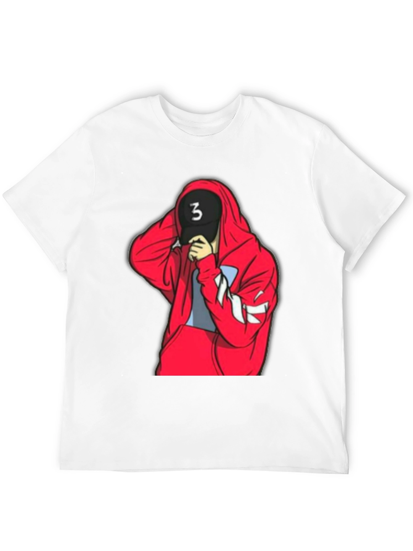 Black Tee with Red Hooded Figure Graphic