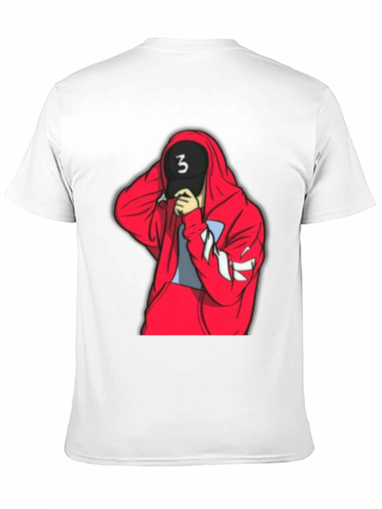 Black Tee with Red Hooded Figure Graphic
