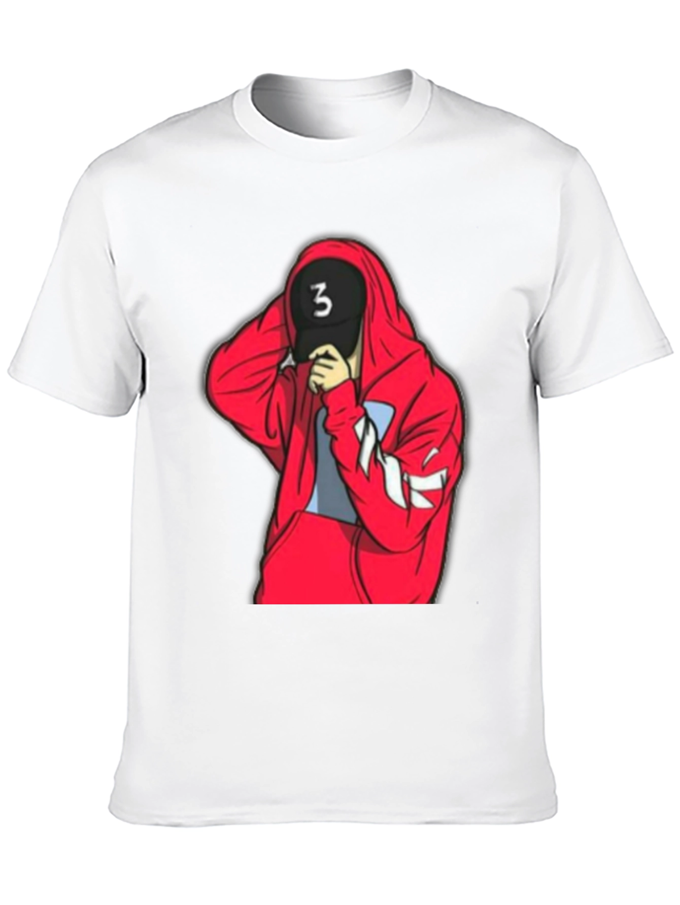 Black Tee with Red Hooded Figure Graphic