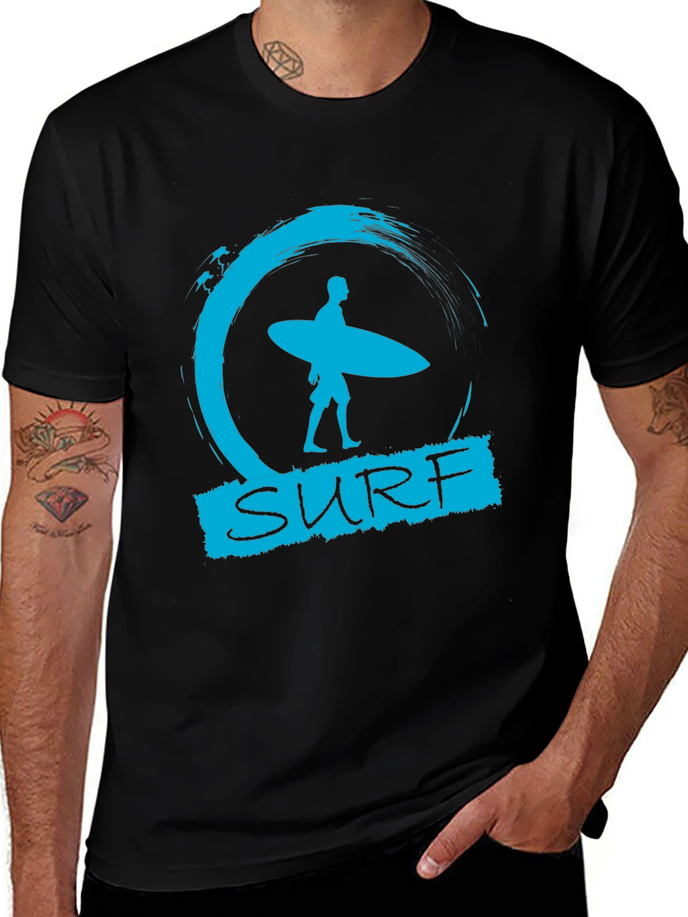 Surf Design Graphic Tee - Black