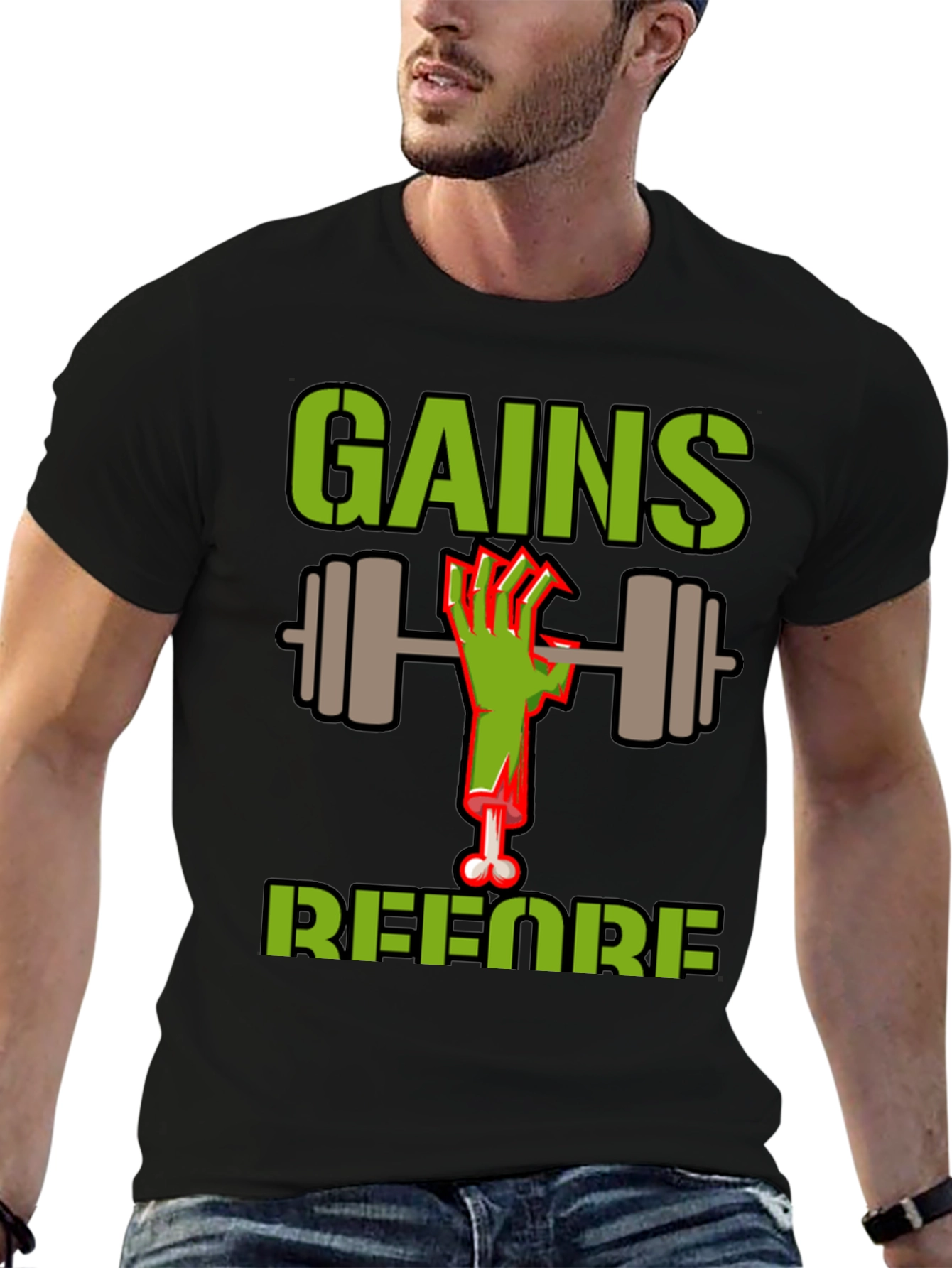 Gains Before Brains Zombie Workout T-Shirt