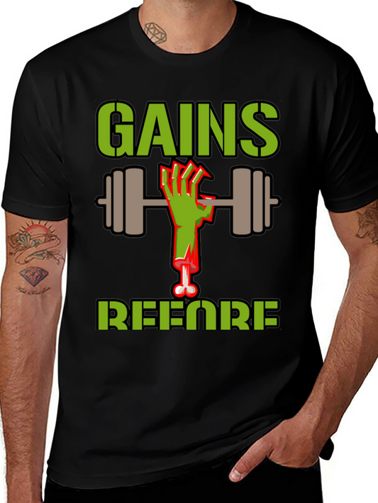 Gains Before Brains Zombie Workout T-Shirt