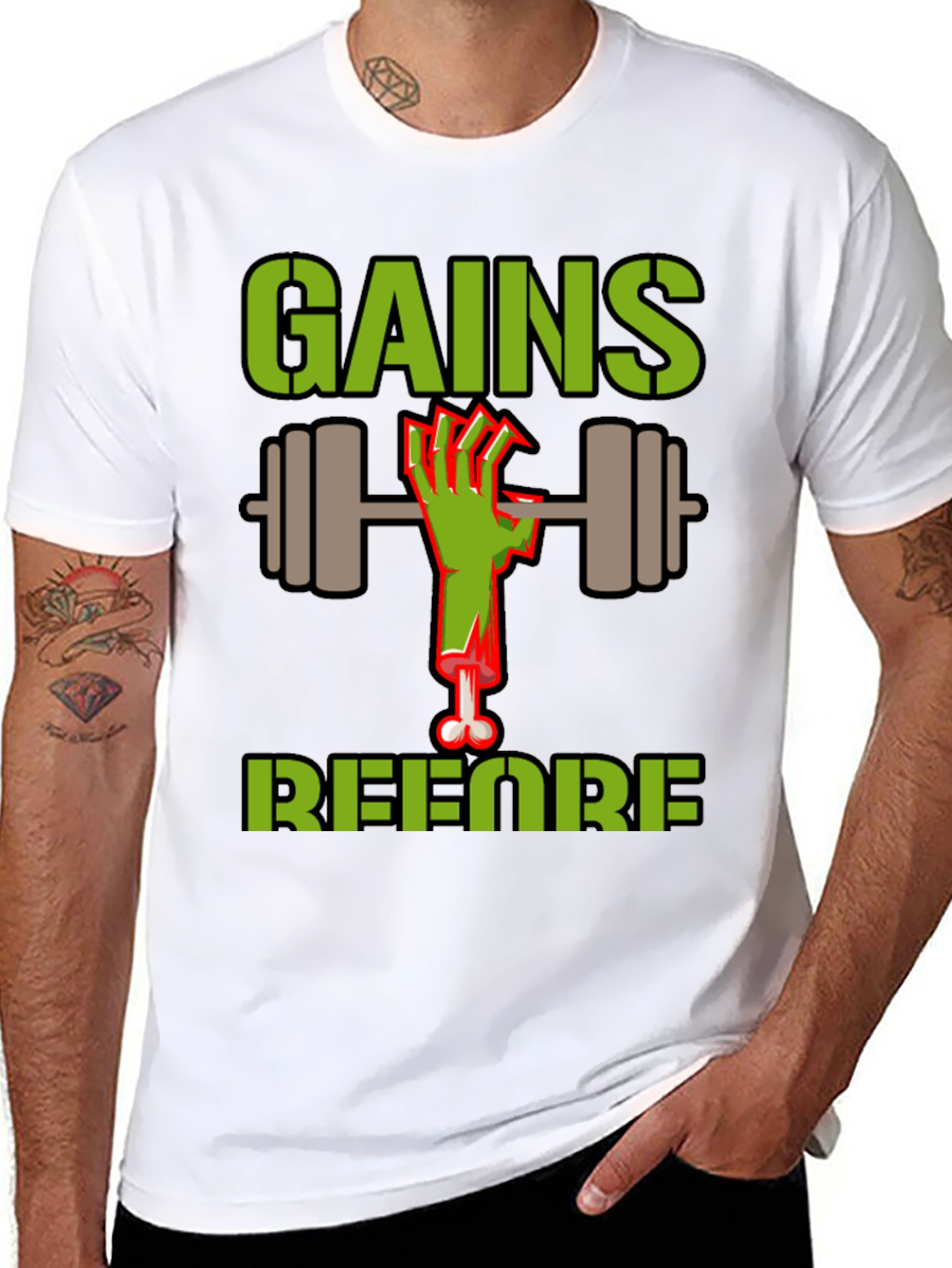 Gains Before Brains Zombie Workout T-Shirt