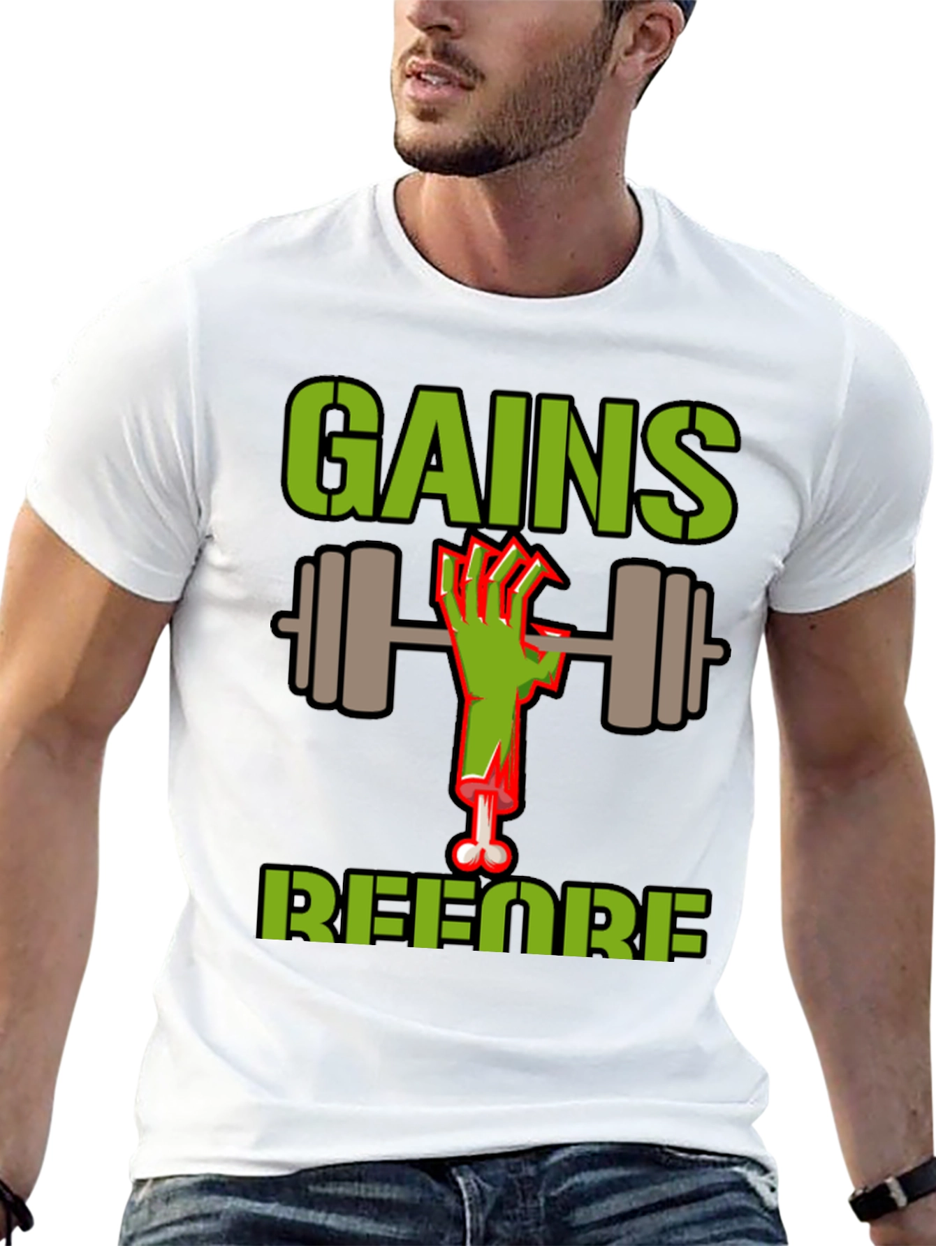 Gains Before Brains Zombie Workout T-Shirt