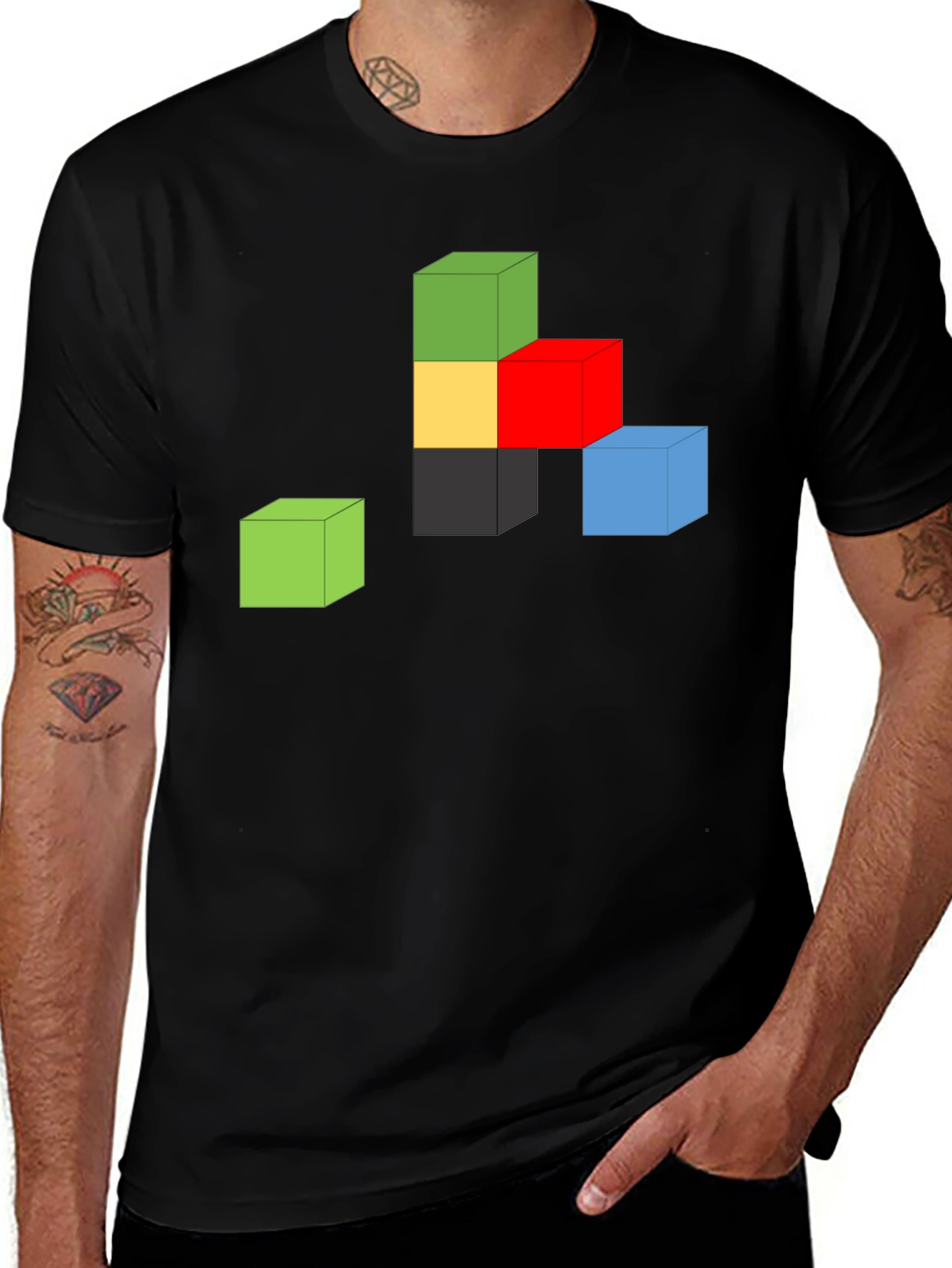 Abstract Cube Graphic Tee - Black Cotton Shirt