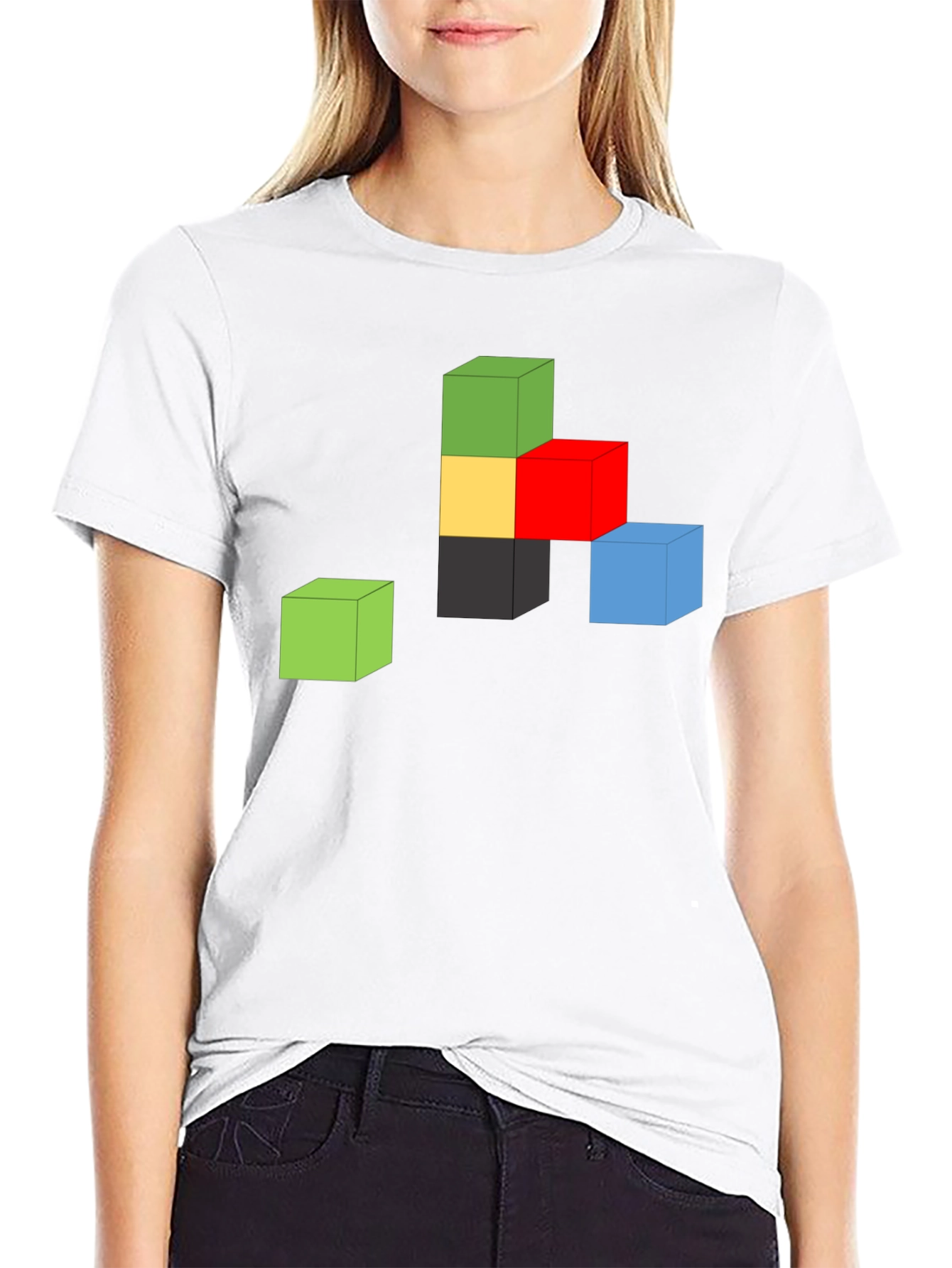 Abstract Cube Graphic Tee - Black Cotton Shirt