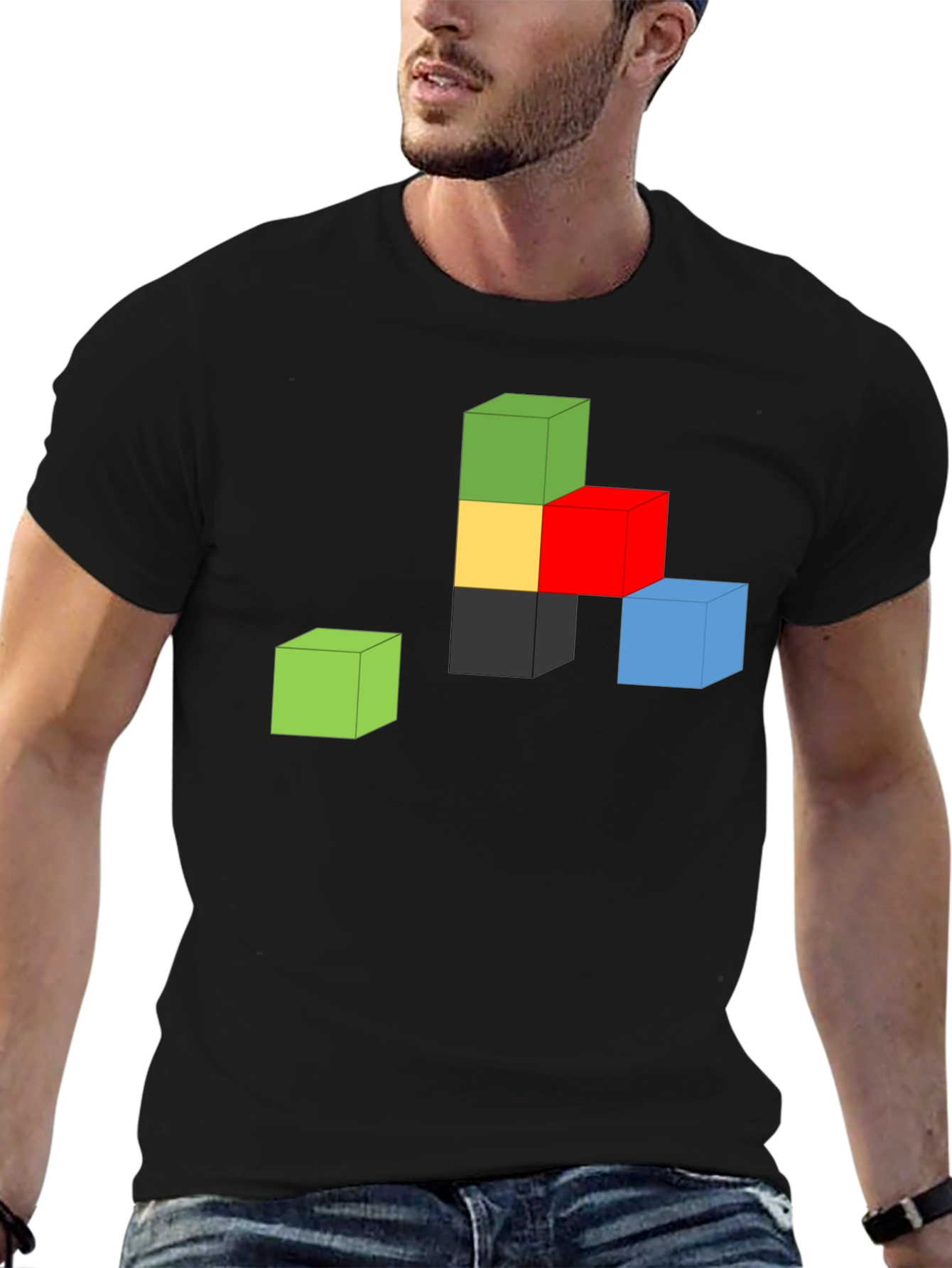 Abstract Cube Graphic Tee - Black Cotton Shirt