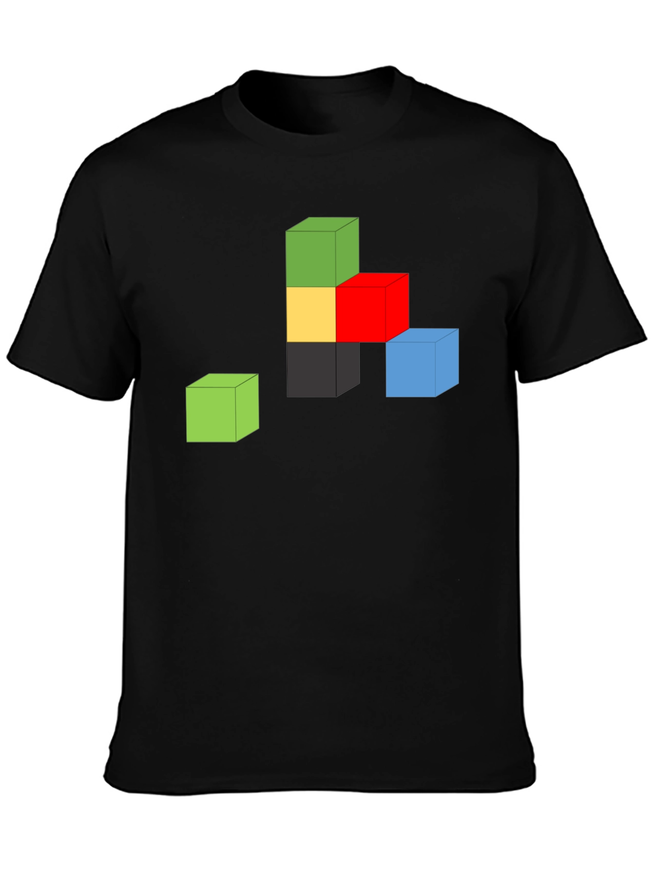 Abstract Cube Graphic Tee - Black Cotton Shirt