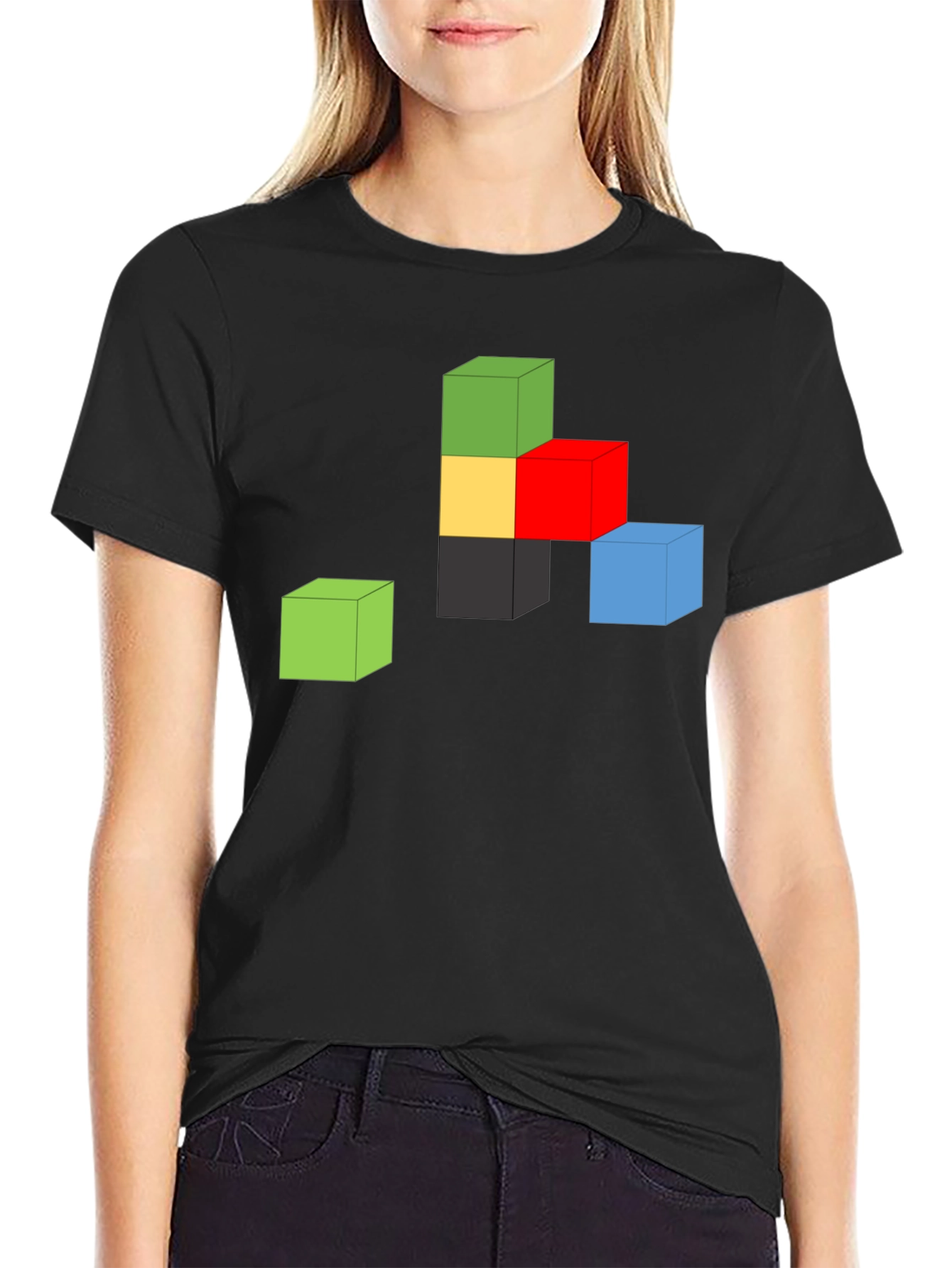 Abstract Cube Graphic Tee - Black Cotton Shirt