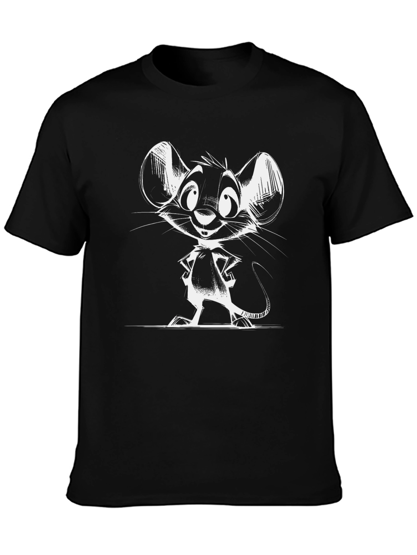 Cartoon Mouse Graphic Tee - Black Cotton T-Shirt