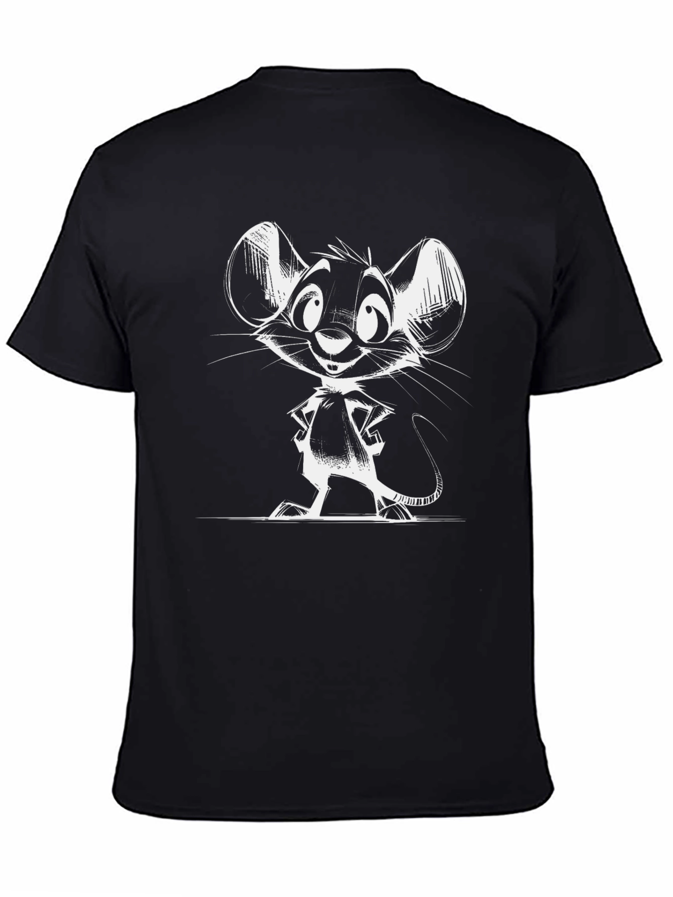Cartoon Mouse Graphic Tee - Black Cotton T-Shirt
