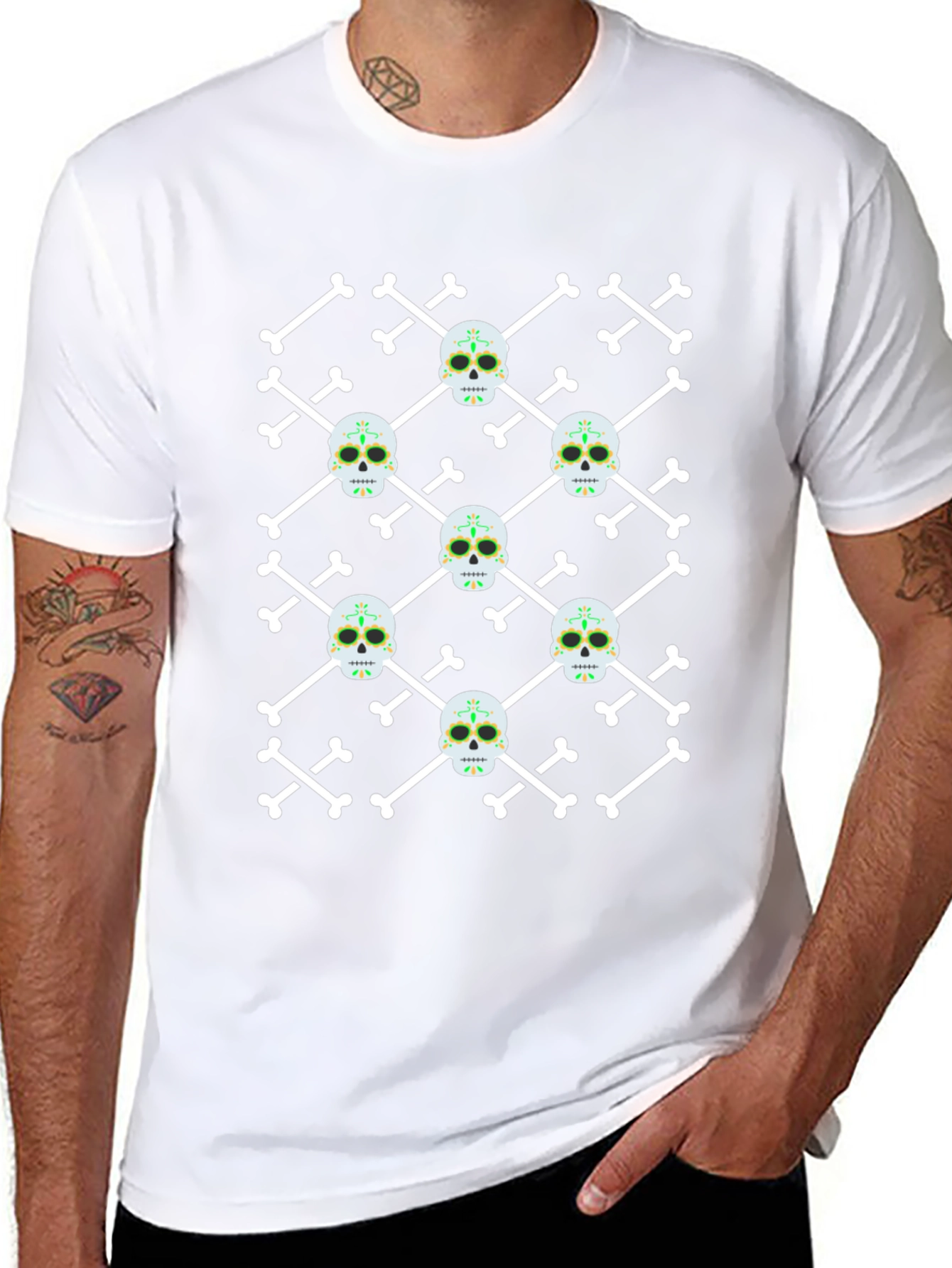 Skull and Crossbones Pattern Black T-Shirt