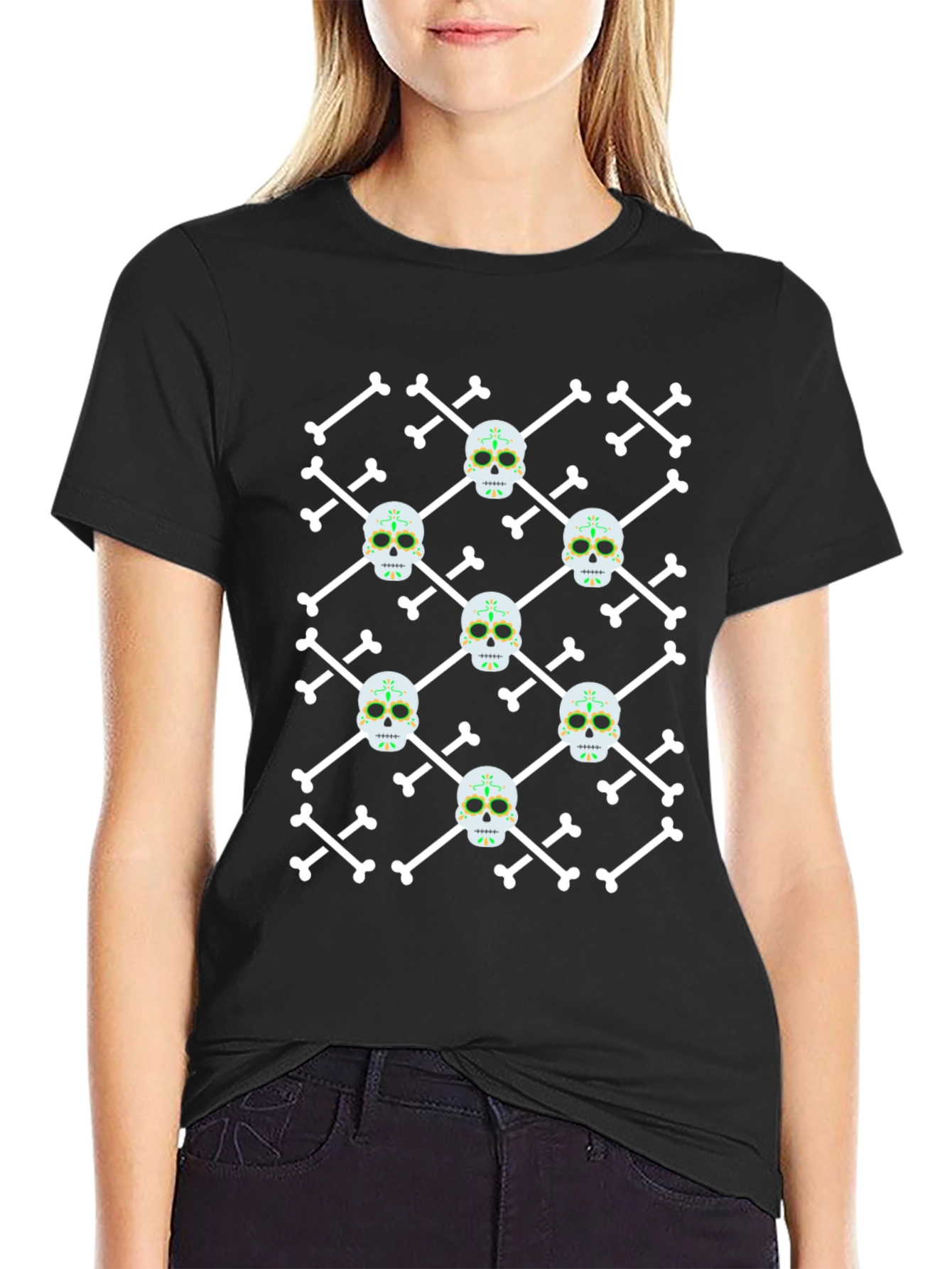 Skull and Crossbones Pattern Black T-Shirt
