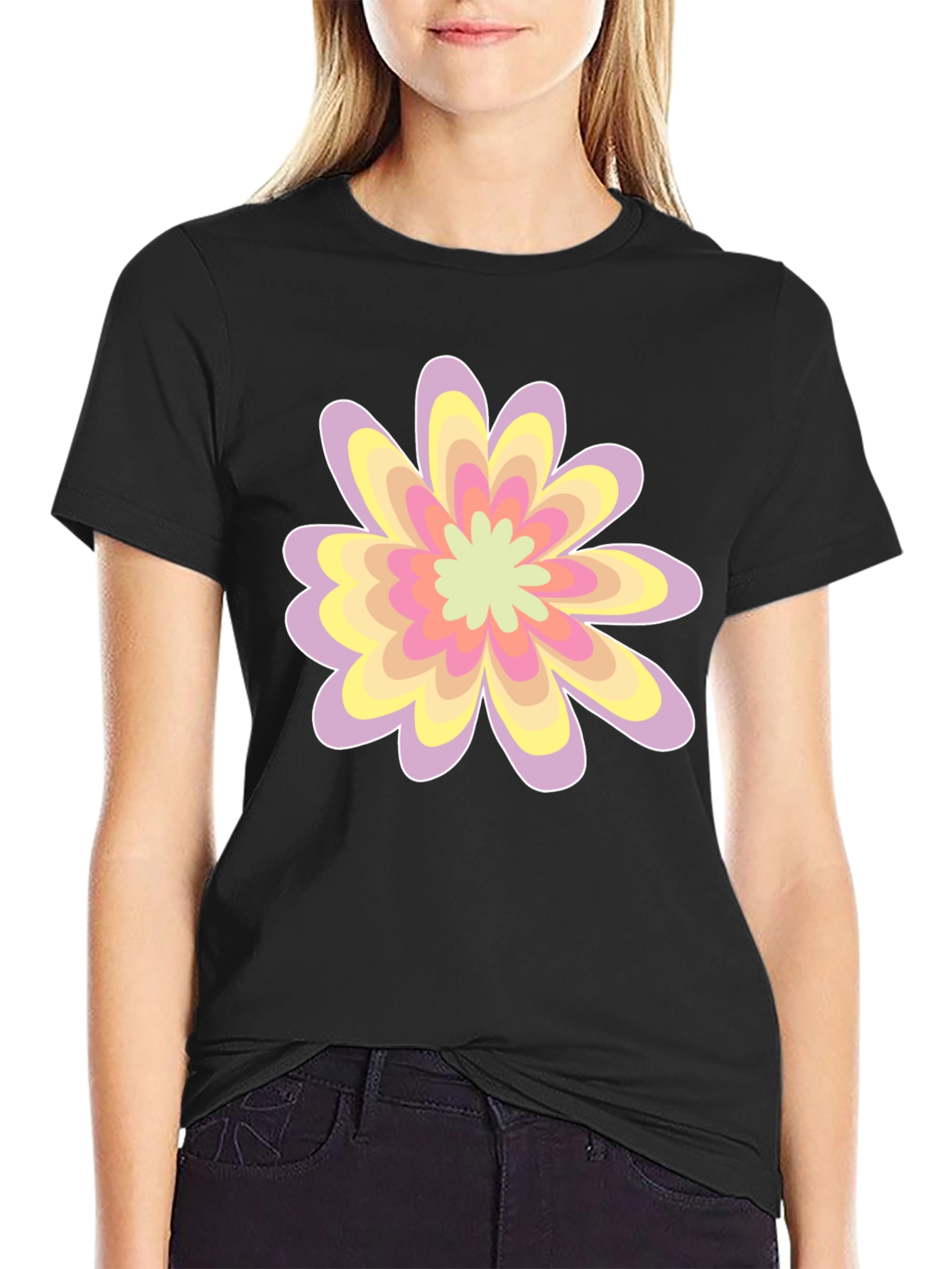 Floral Graphic Tee - Black Cotton Blend