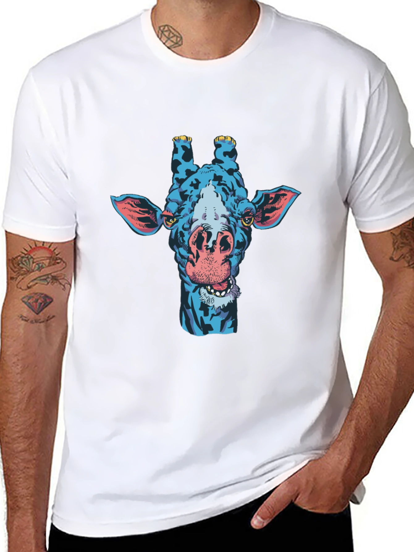 Blue Giraffe Graphic Tee - Unique Mens T-Shirt