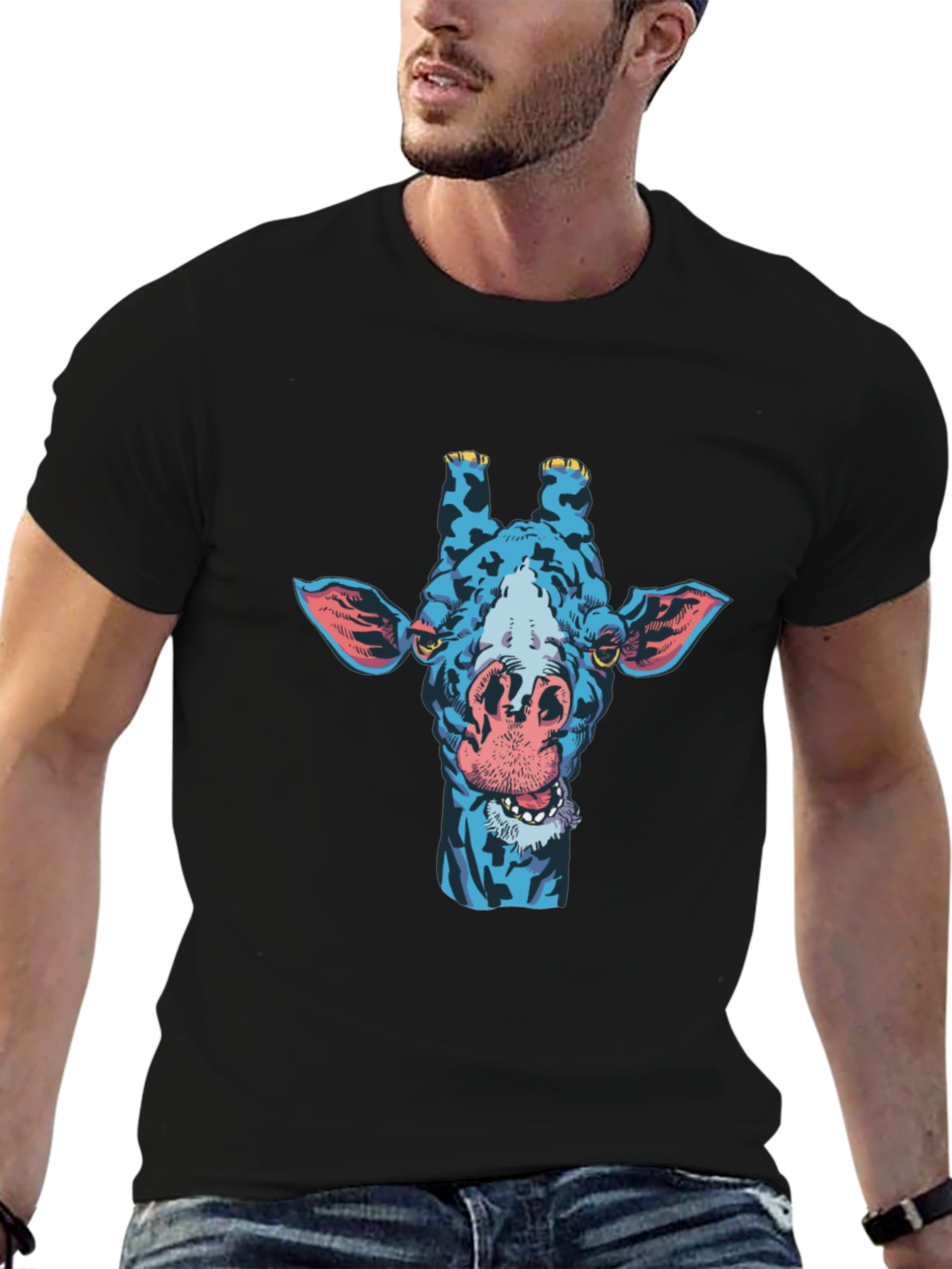 Blue Giraffe Graphic Tee - Unique Mens T-Shirt