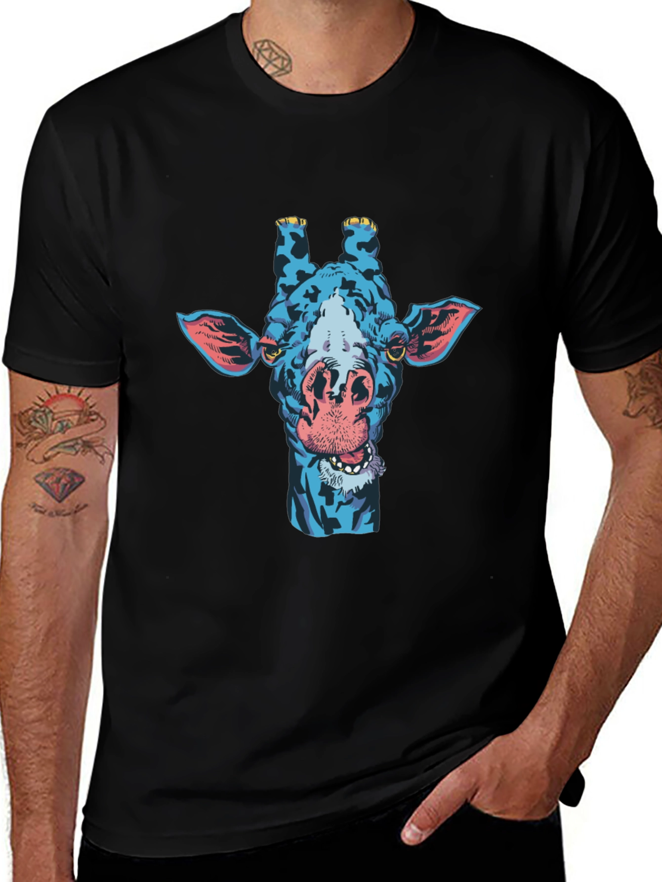 Blue Giraffe Graphic Tee - Unique Mens T-Shirt
