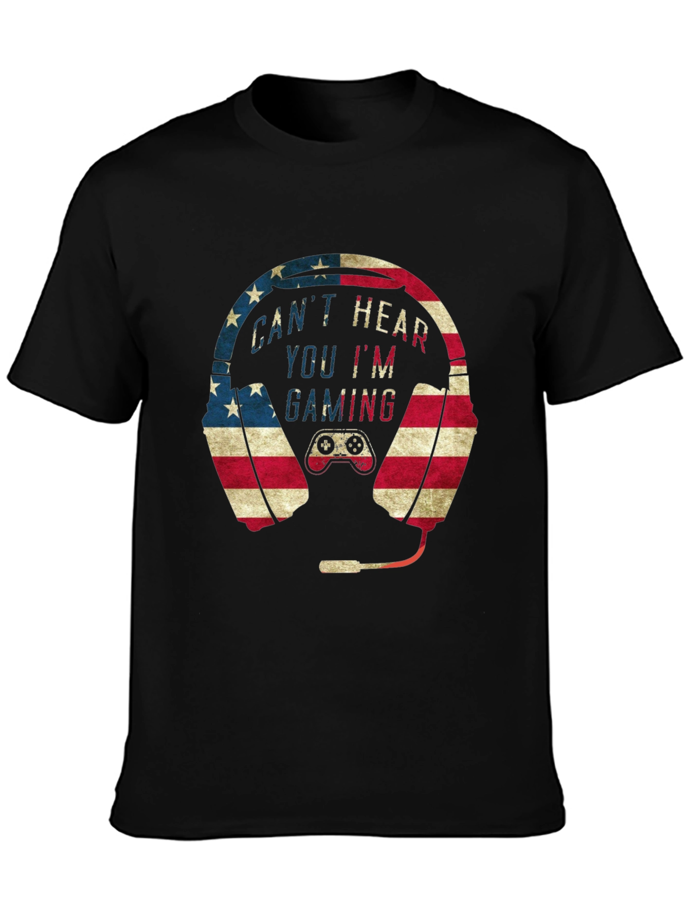 Gaming Headset American Flag Graphic T-Shirt