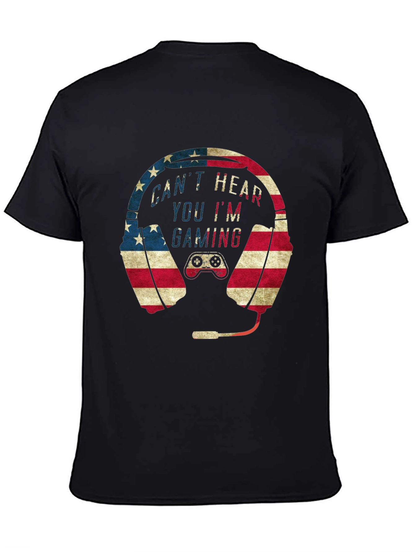 Gaming Headset American Flag Graphic T-Shirt