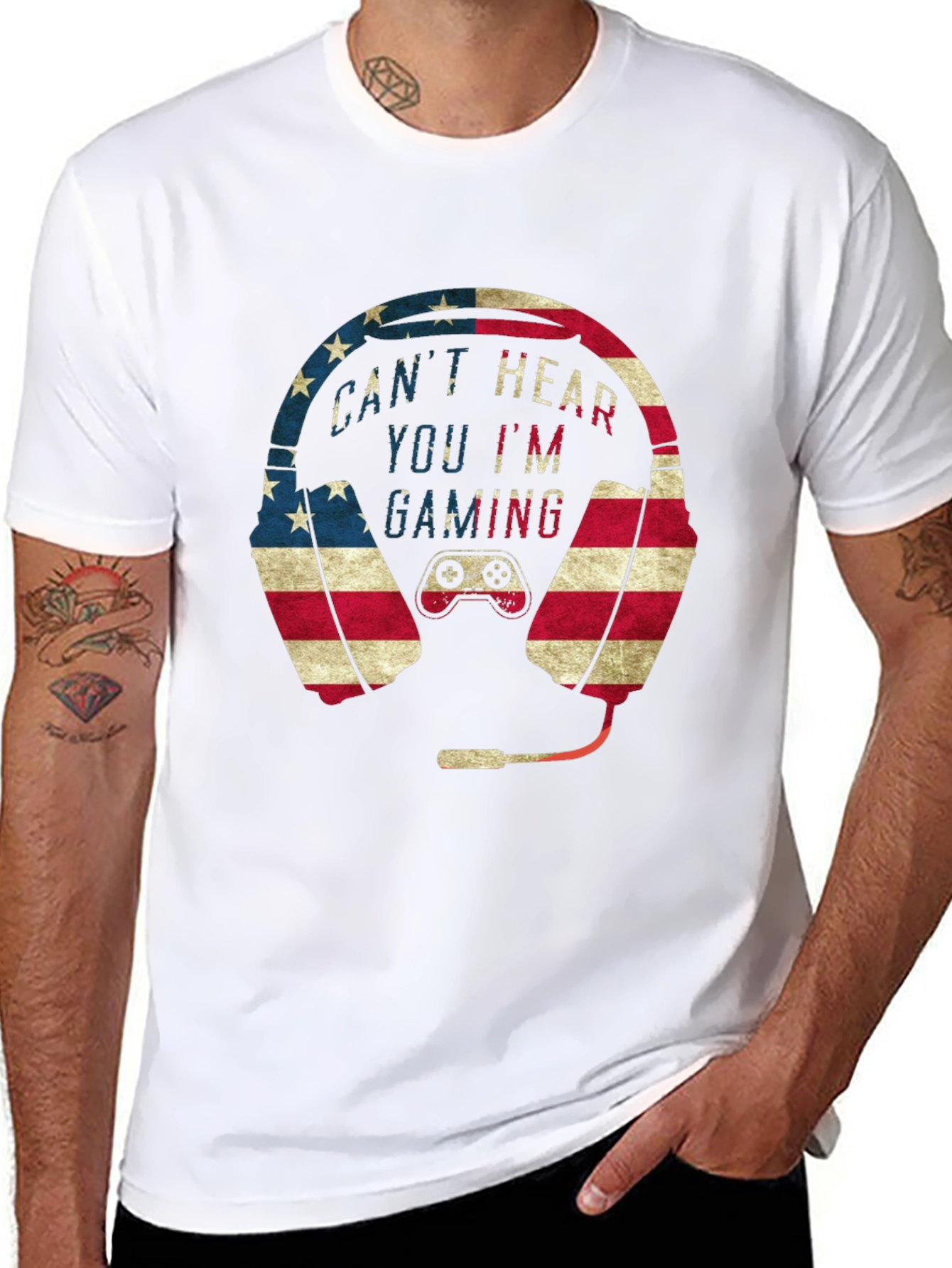 Gaming Headset American Flag Graphic T-Shirt