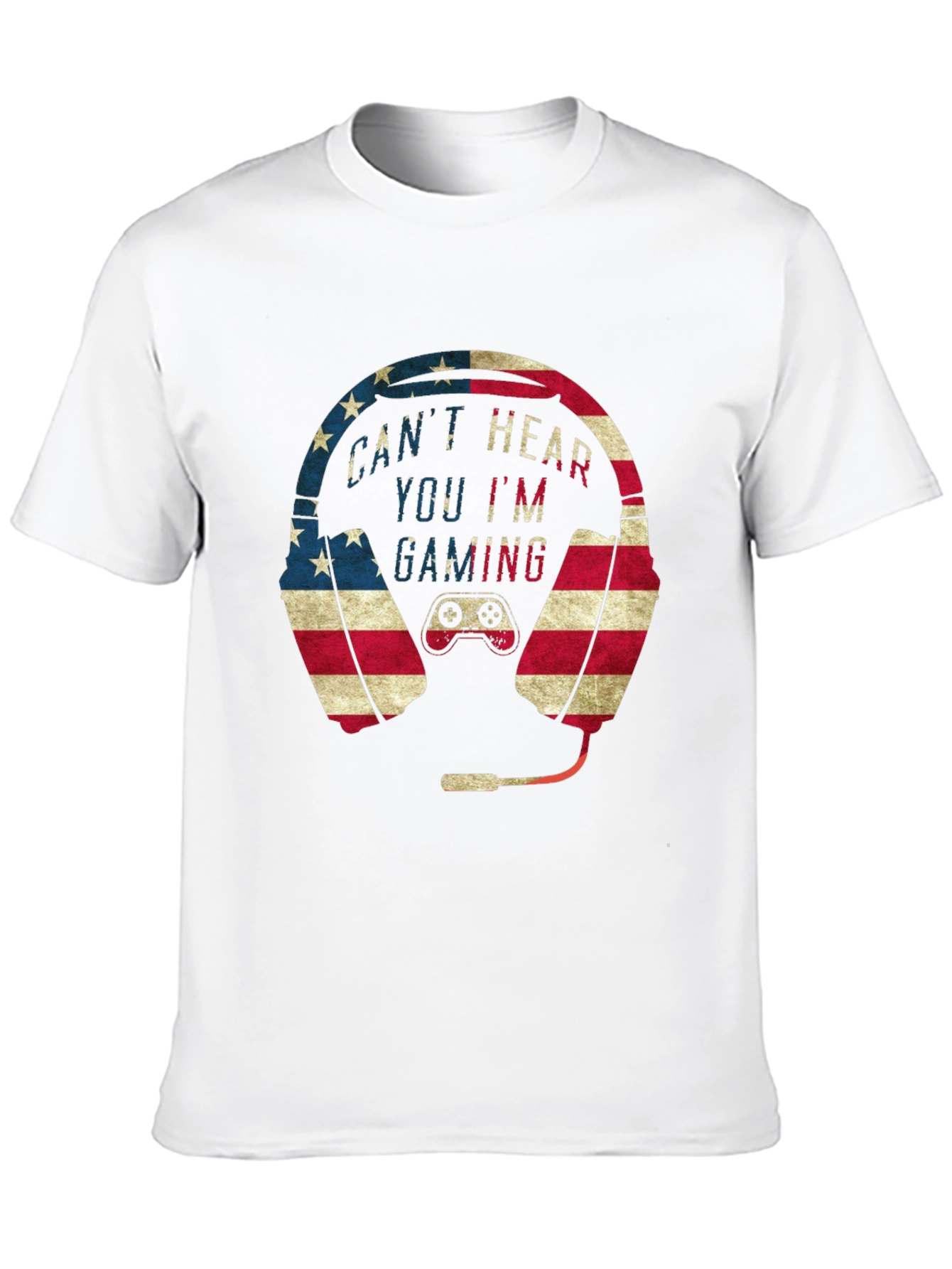 Gaming Headset American Flag Graphic T-Shirt