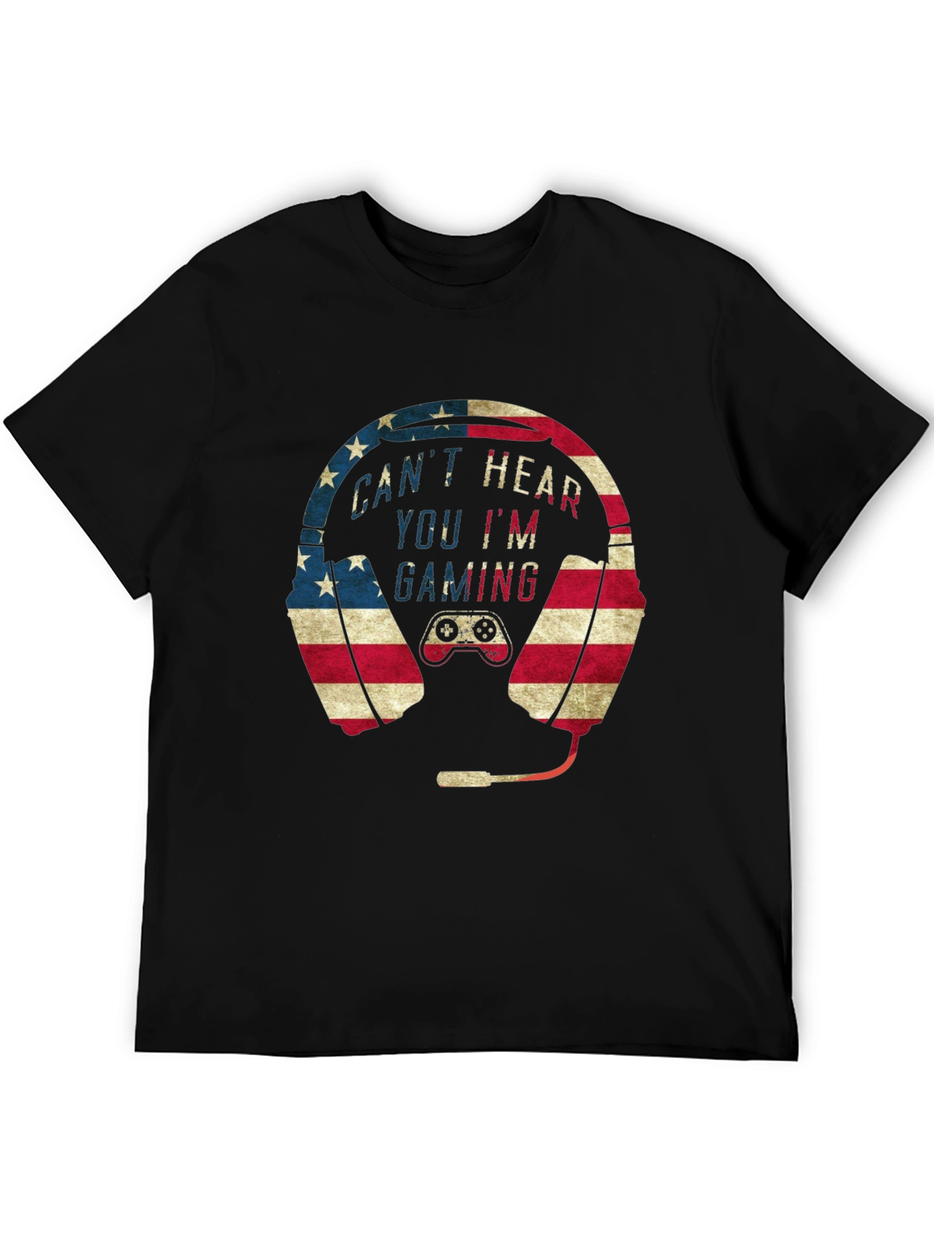 Gaming Headset American Flag Graphic T-Shirt