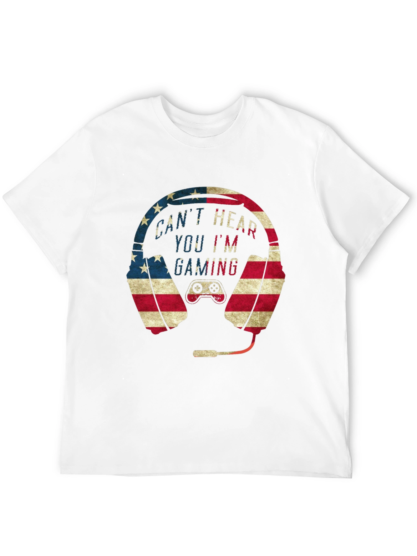 Gaming Headset American Flag Graphic T-Shirt