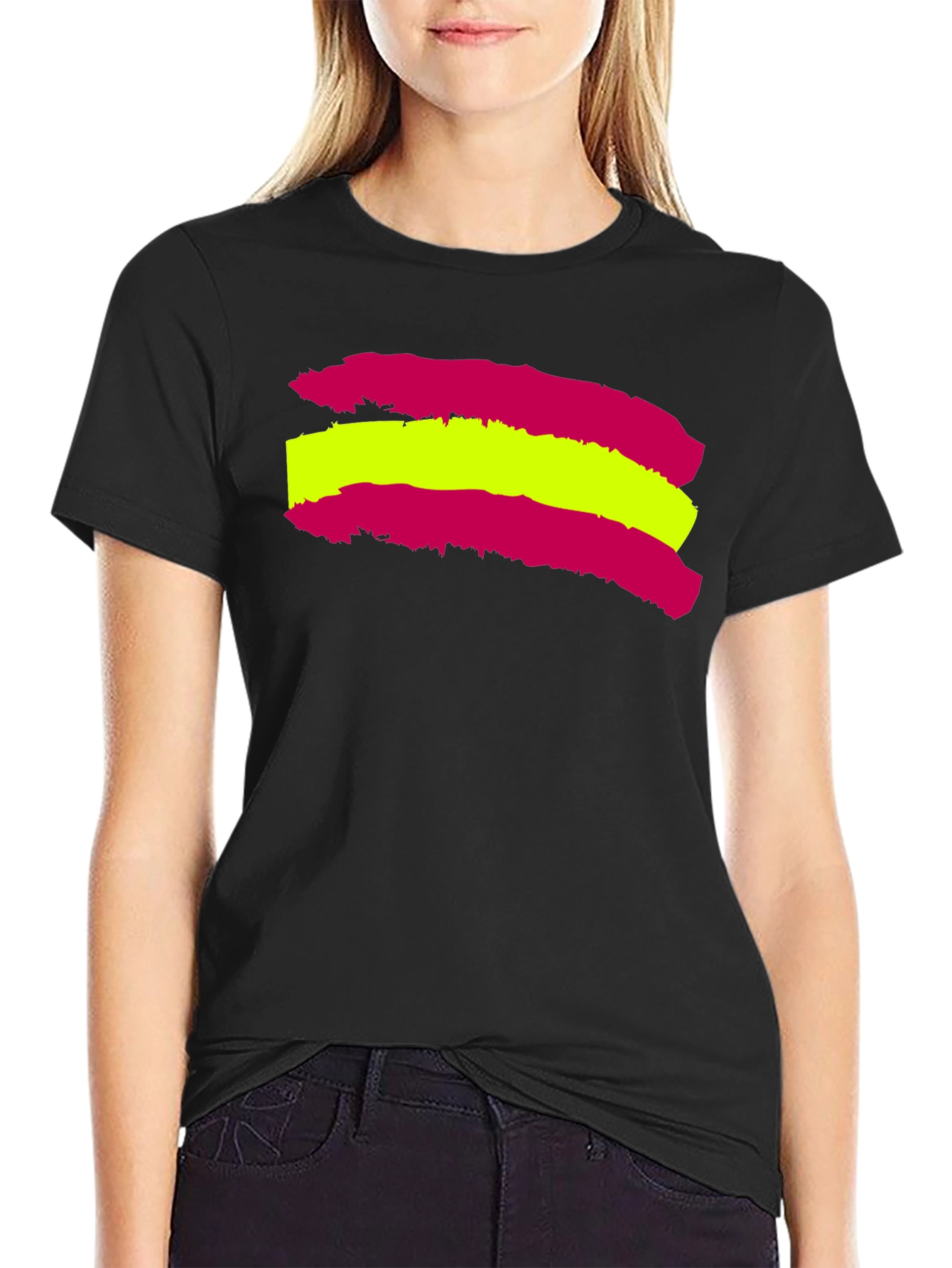 Spain Flag Brush Stroke Black T-Shirt