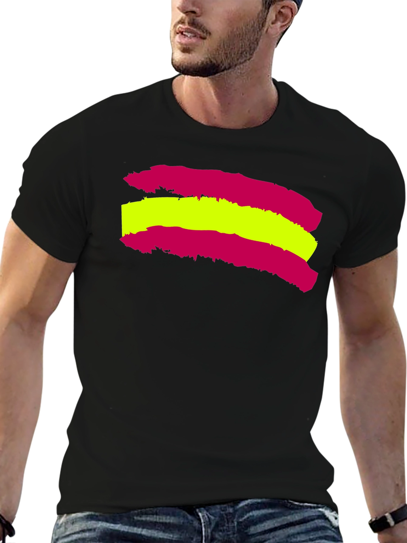 Spain Flag Brush Stroke Black T-Shirt